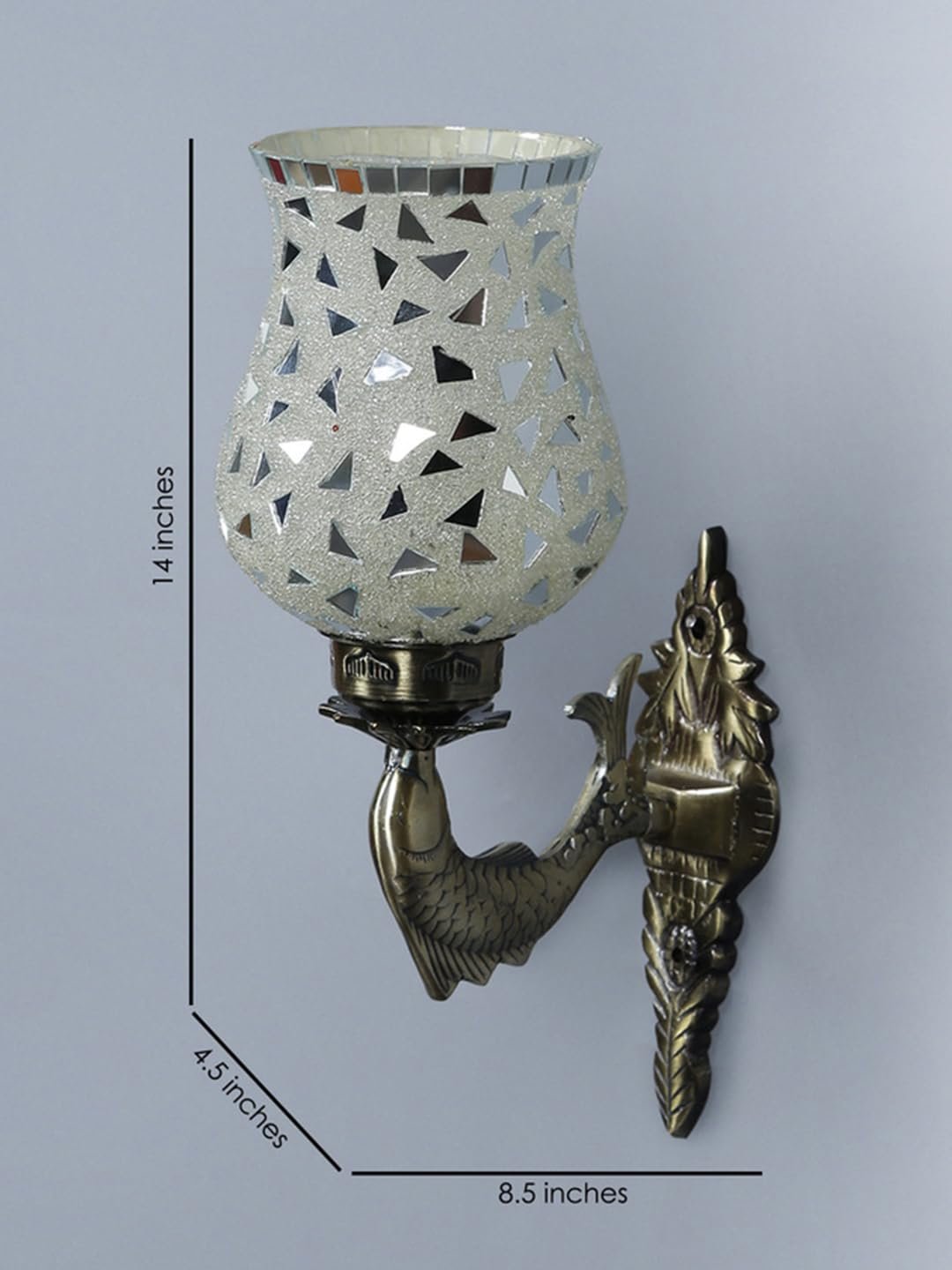 Antique Metal Fish Wall Lamp with Multicolor Mosaic Glass -AD(8.5x4.5x14 Inches)