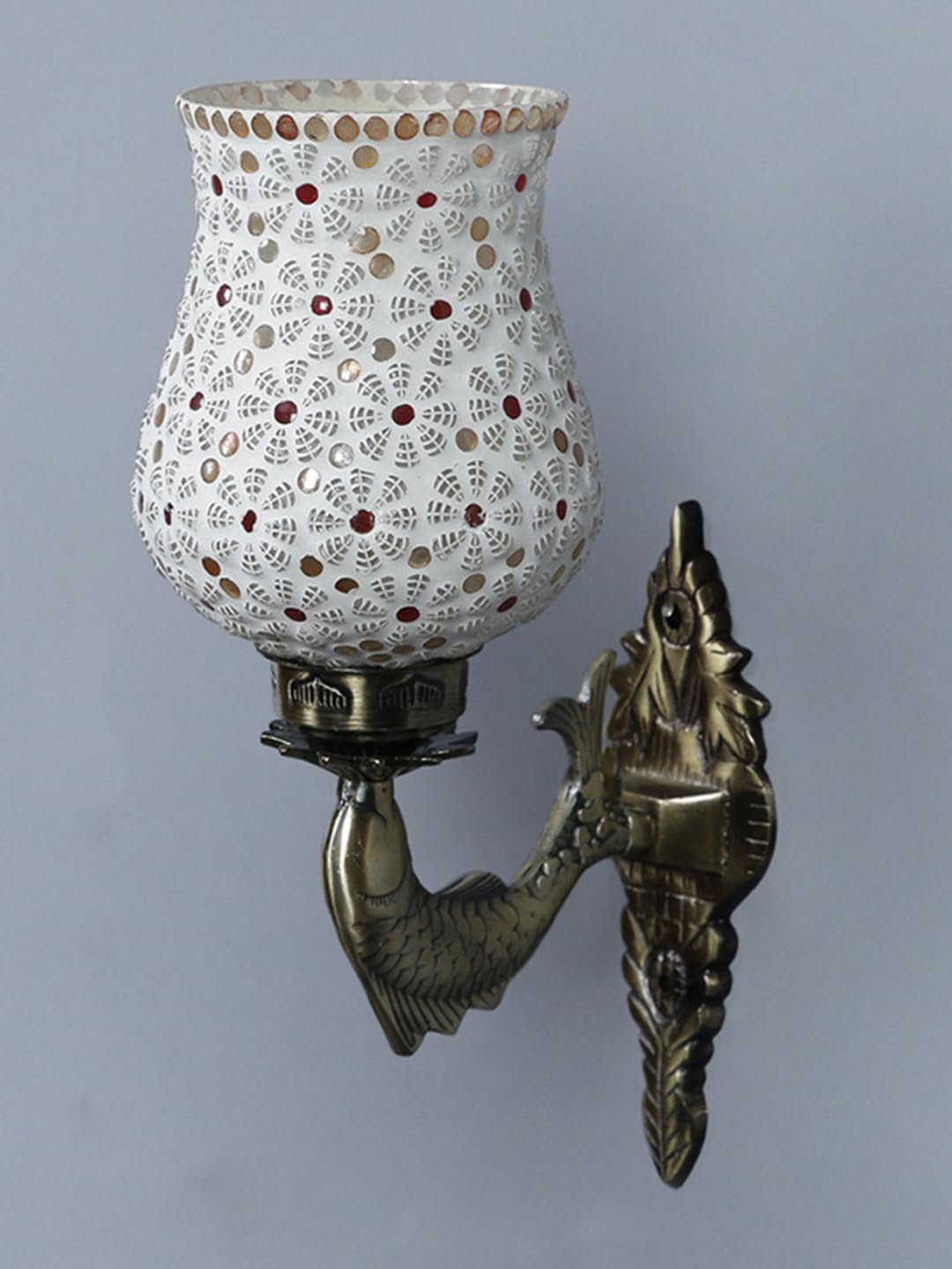 Antique Metal Fish Wall Lamp with Multicolor Mosaic Glass -AE (8.5x4.5x14 Inches)