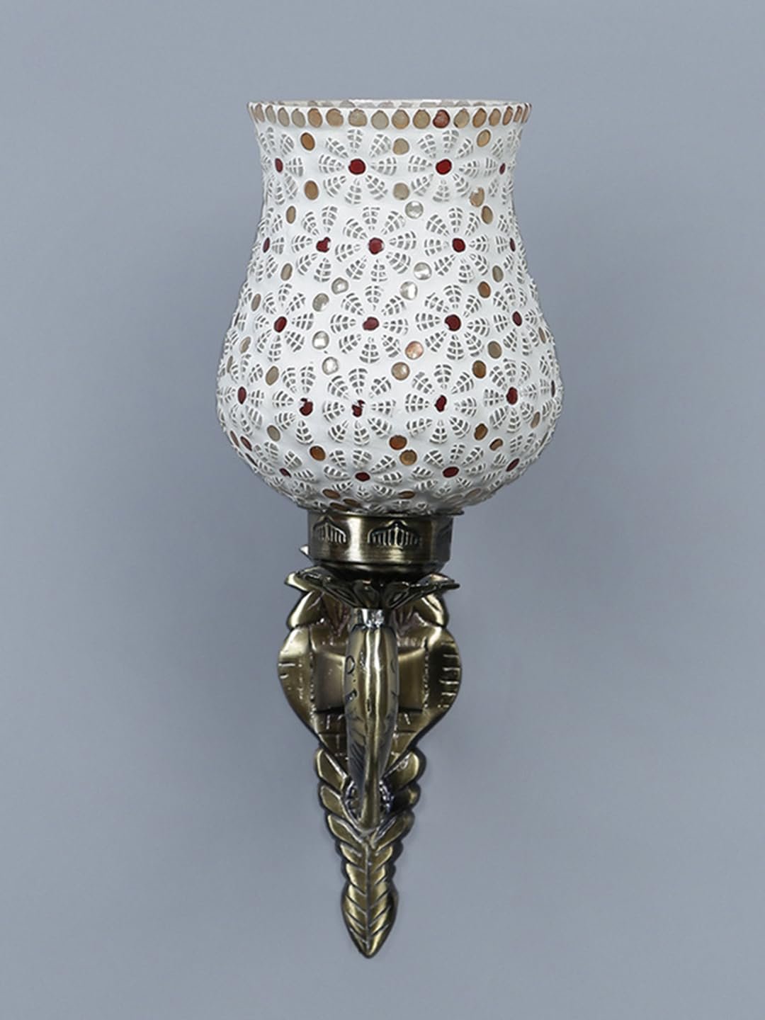 Antique Metal Fish Wall Lamp with Multicolor Mosaic Glass -AE (8.5x4.5x14 Inches)