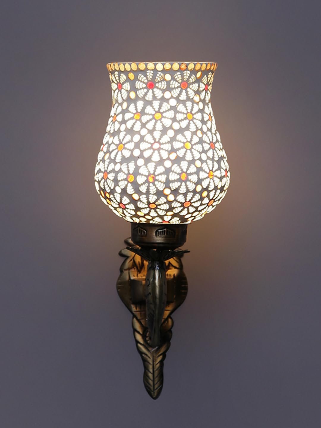 Antique Metal Fish Wall Lamp with Multicolor Mosaic Glass -AE (8.5x4.5x14 Inches)