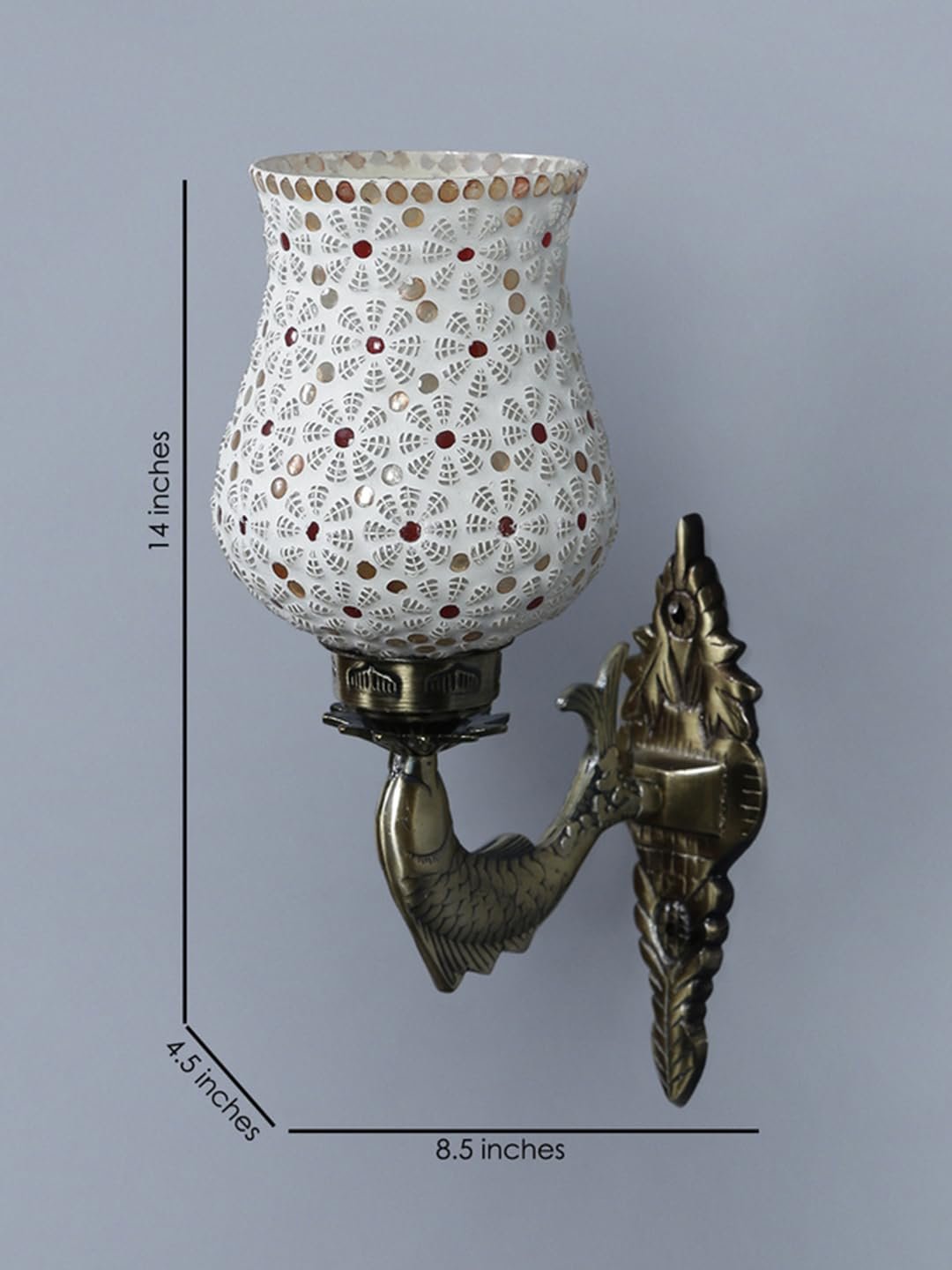 Antique Metal Fish Wall Lamp with Multicolor Mosaic Glass -AE (8.5x4.5x14 Inches)