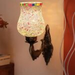 Antique Metal Fish Wall Lamp with Multicolor Mosaic Glass -AJ(8.5×4.5×14 Inches)