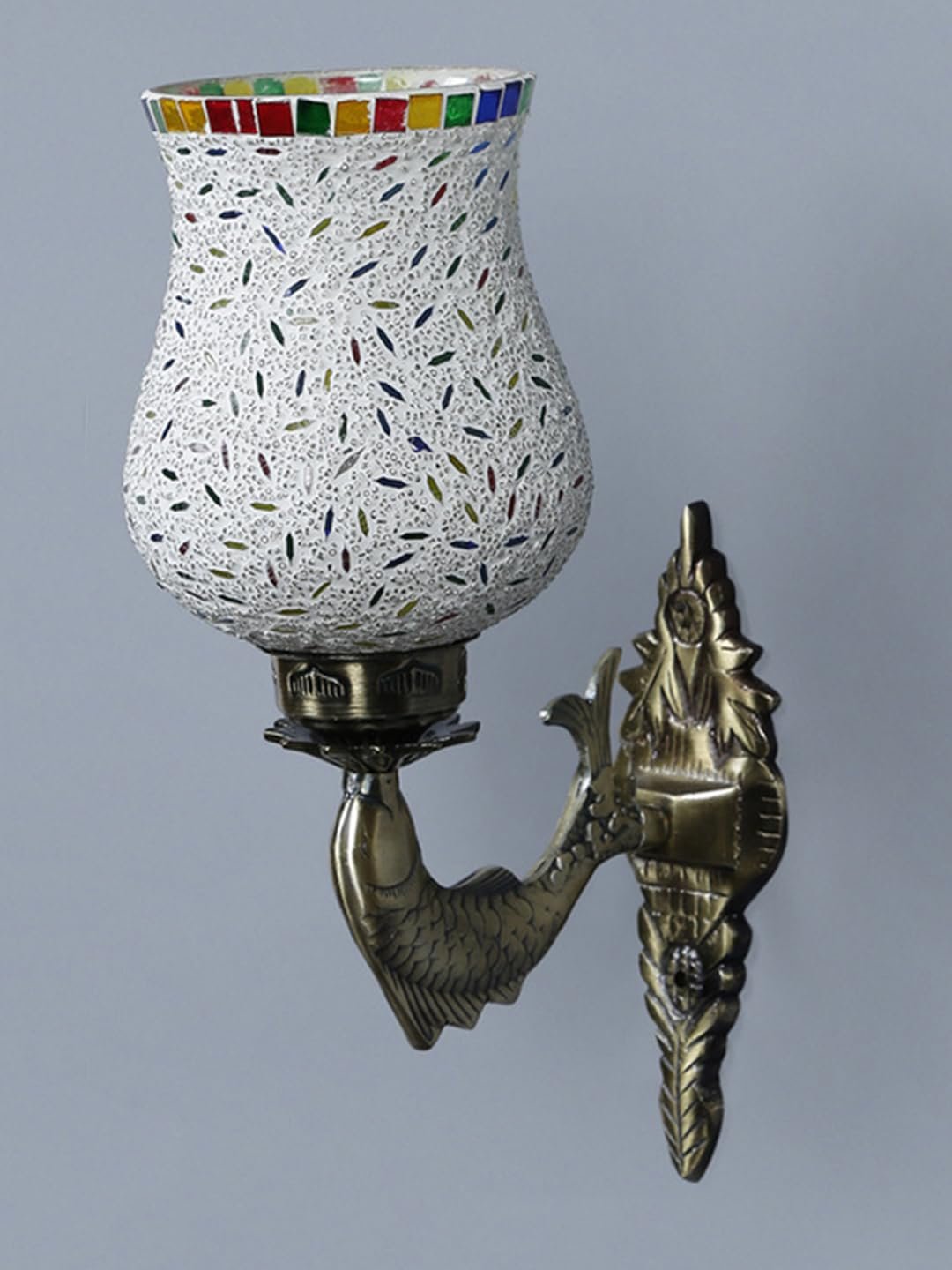 Antique Metal Fish Wall Lamp with Multicolor Mosaic Glass -AJ(8.5x4.5x14 Inches)