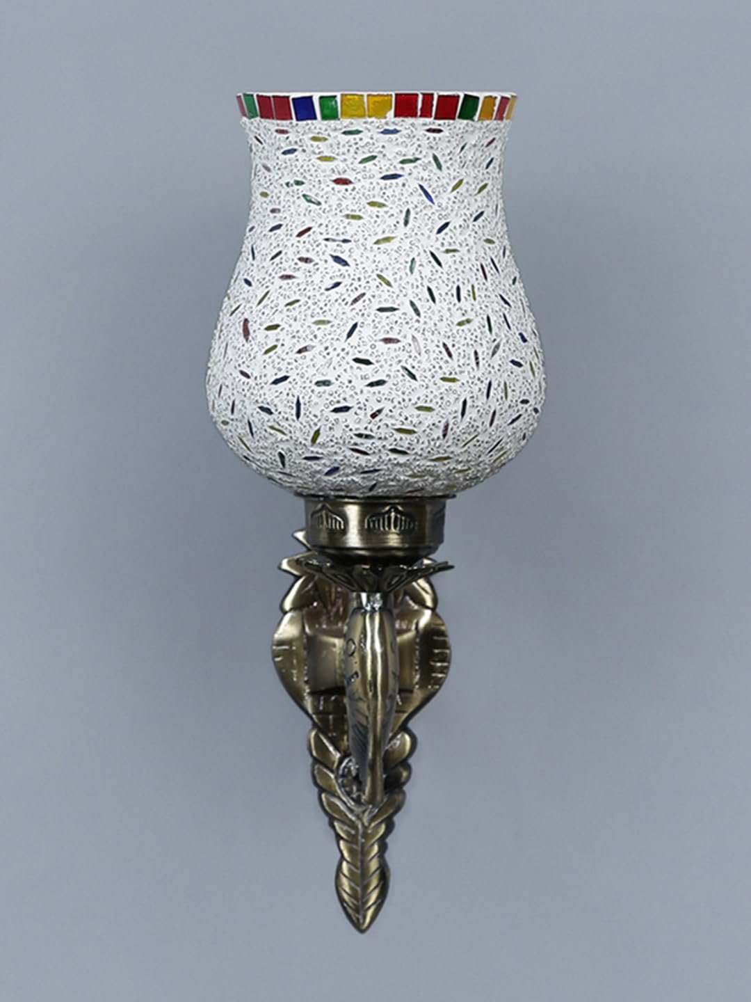 Antique Metal Fish Wall Lamp with Multicolor Mosaic Glass -AJ(8.5x4.5x14 Inches)
