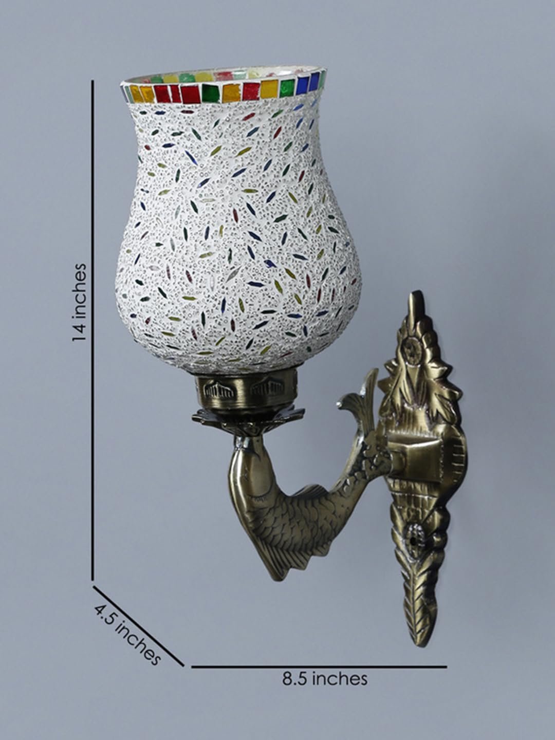 Antique Metal Fish Wall Lamp with Multicolor Mosaic Glass -AJ(8.5x4.5x14 Inches)