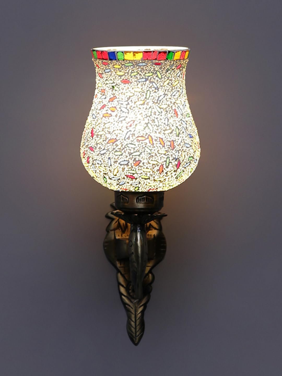 Antique Metal Fish Wall Lamp with Multicolor Mosaic Glass -AJ(8.5x4.5x14 Inches)