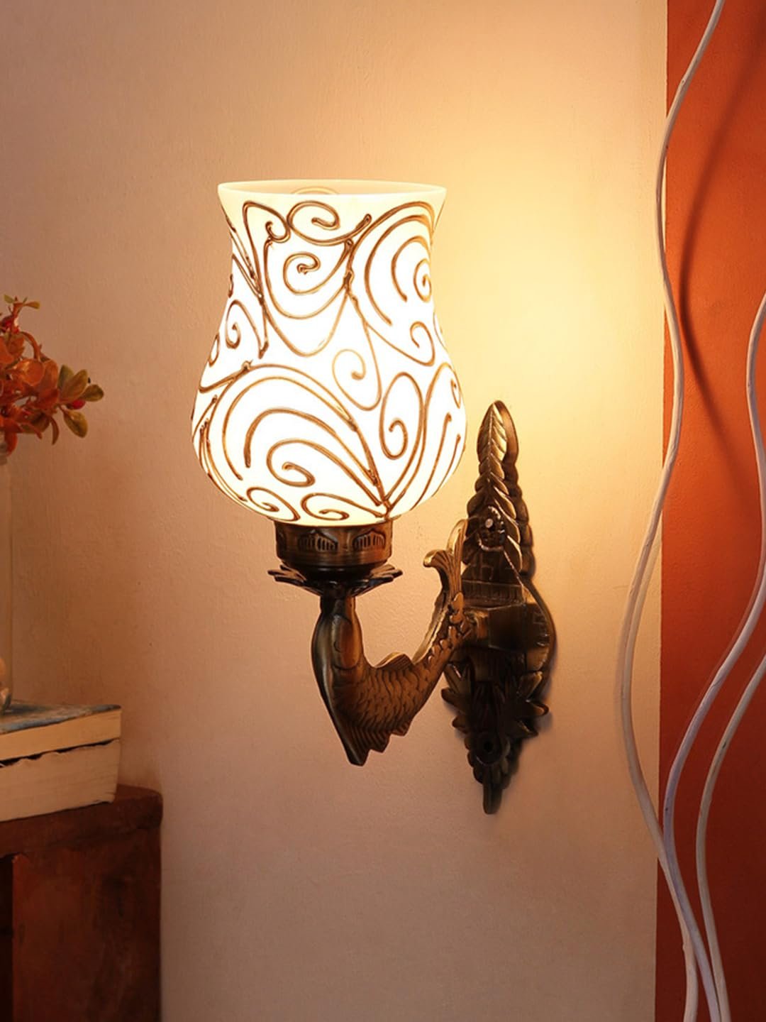 Antique Metal Fish Wall Lamp with Multicolor Mosaic Glass -AL(8.5x4.5x14 Inches)