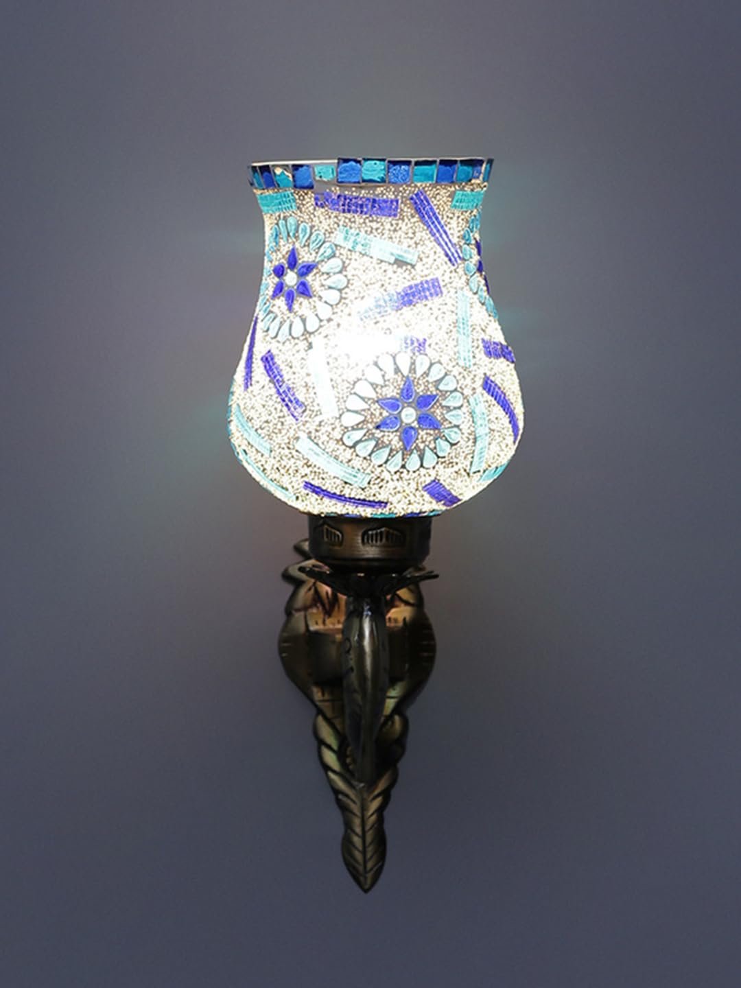 Antique Metal Fish Wall Lamp with Multicolor Mosaic Glass -AM(8.5x4.5x14 Inches)