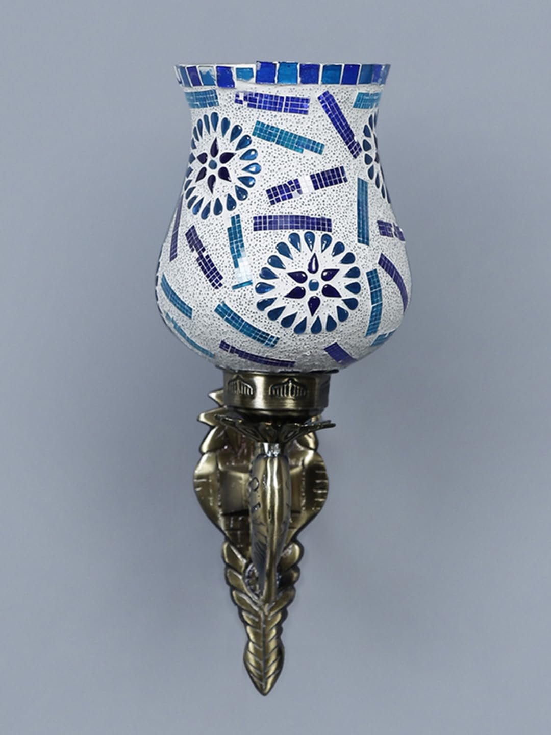 Antique Metal Fish Wall Lamp with Multicolor Mosaic Glass -AM(8.5x4.5x14 Inches)