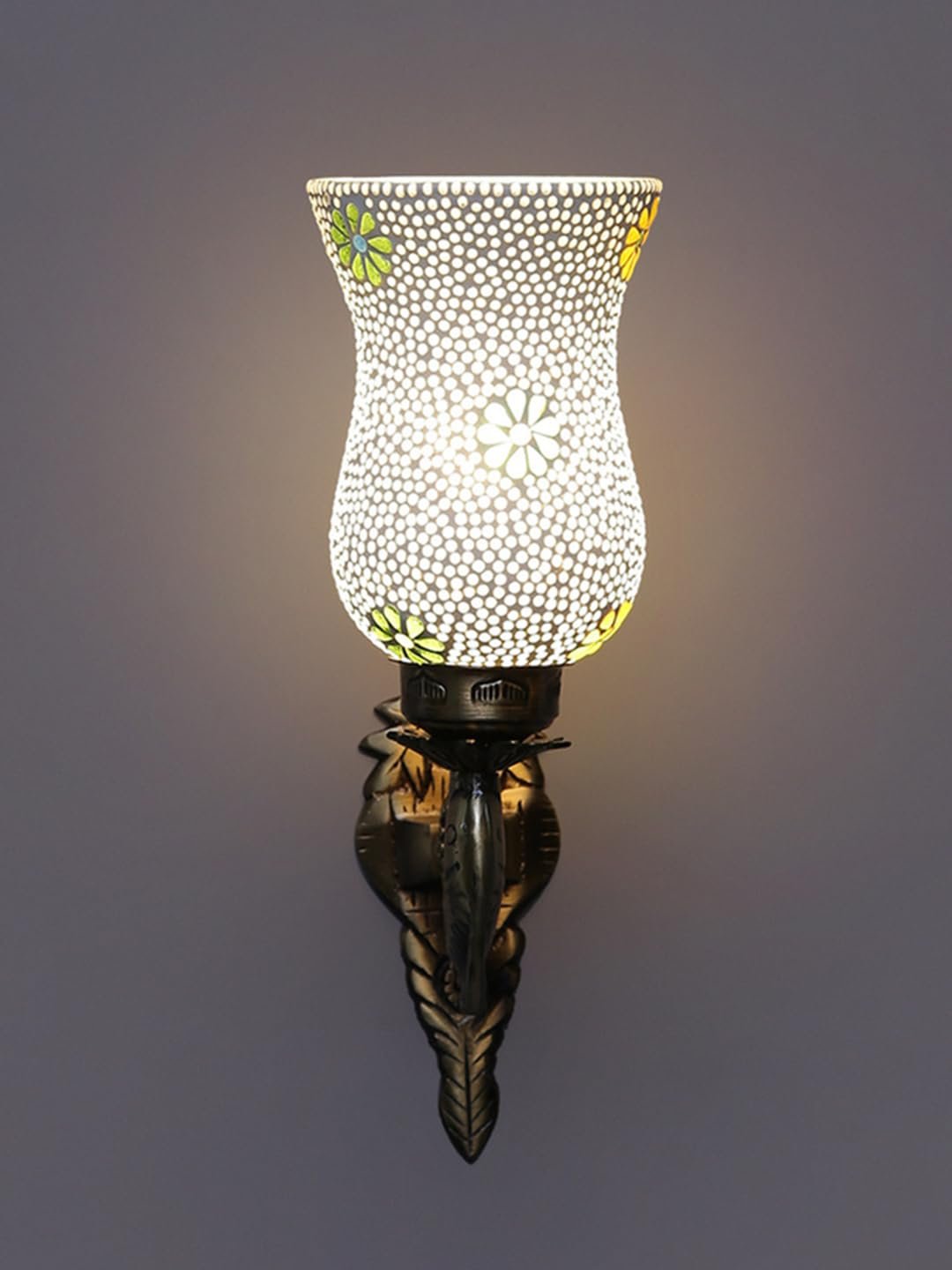 Antique Metal Fish Wall Lamp with Multicolor Mosaic Glass -an(8.5x4.5x14 Inches)