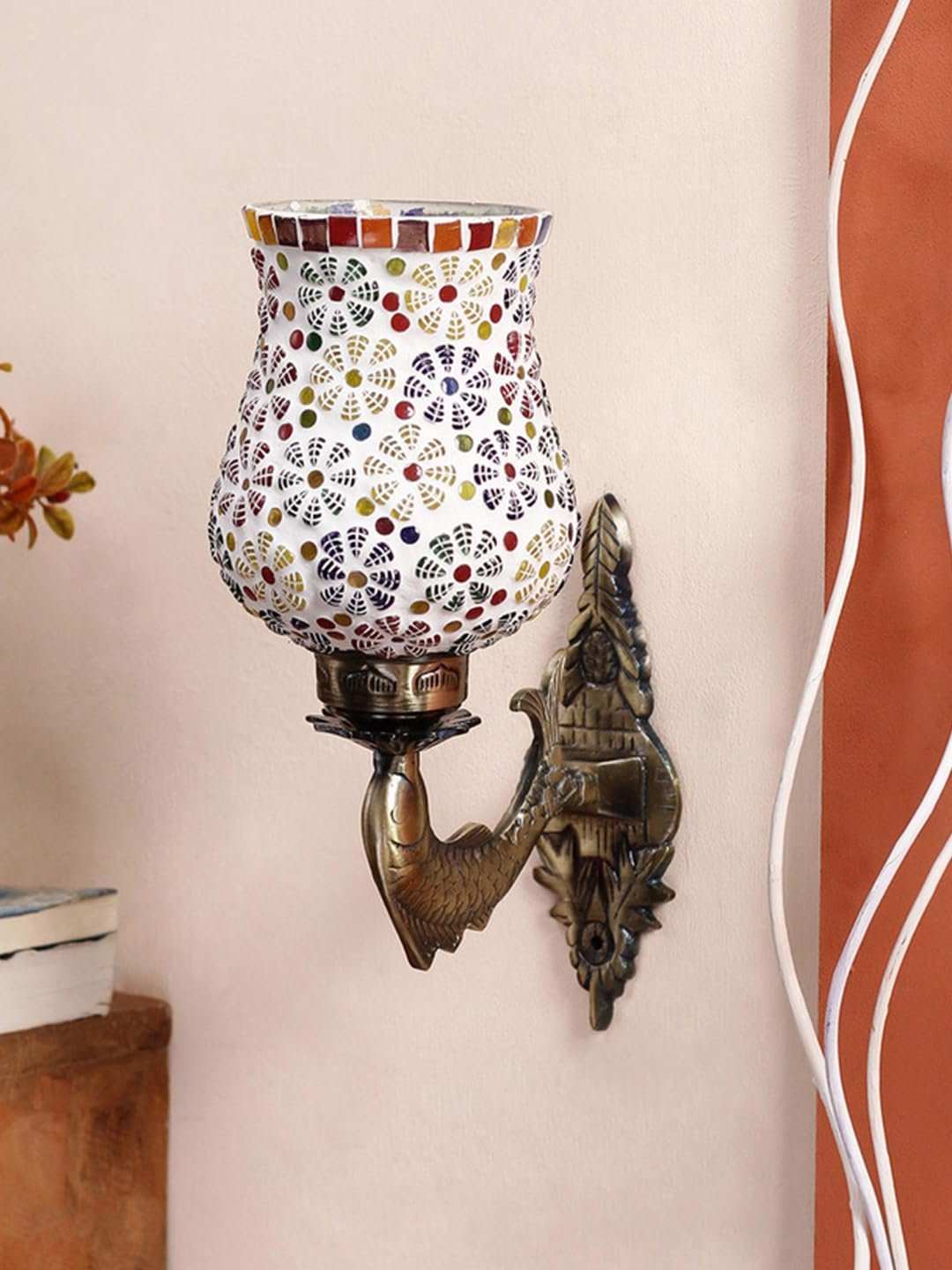 Antique Metal Fish Wall Lamp with Multicolor Mosaic Glass AO(8.5x4.5x14 Inches)
