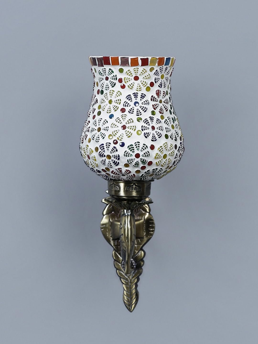 Antique Metal Fish Wall Lamp with Multicolor Mosaic Glass AO(8.5x4.5x14 Inches)