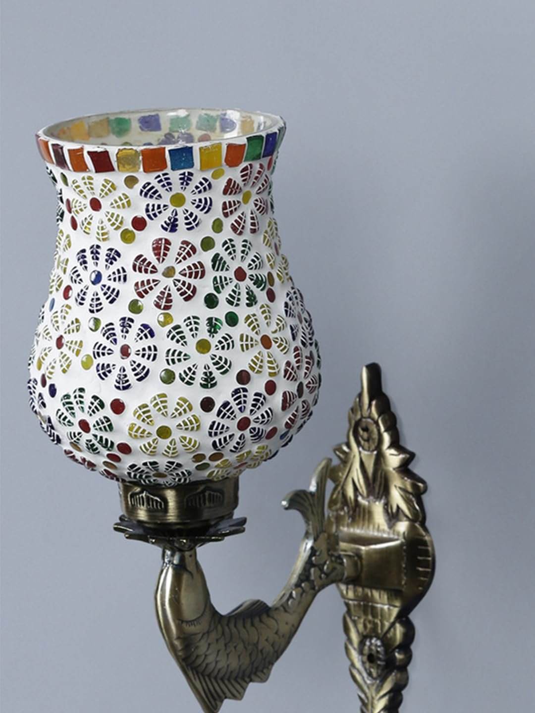 Antique Metal Fish Wall Lamp with Multicolor Mosaic Glass AO(8.5x4.5x14 Inches)