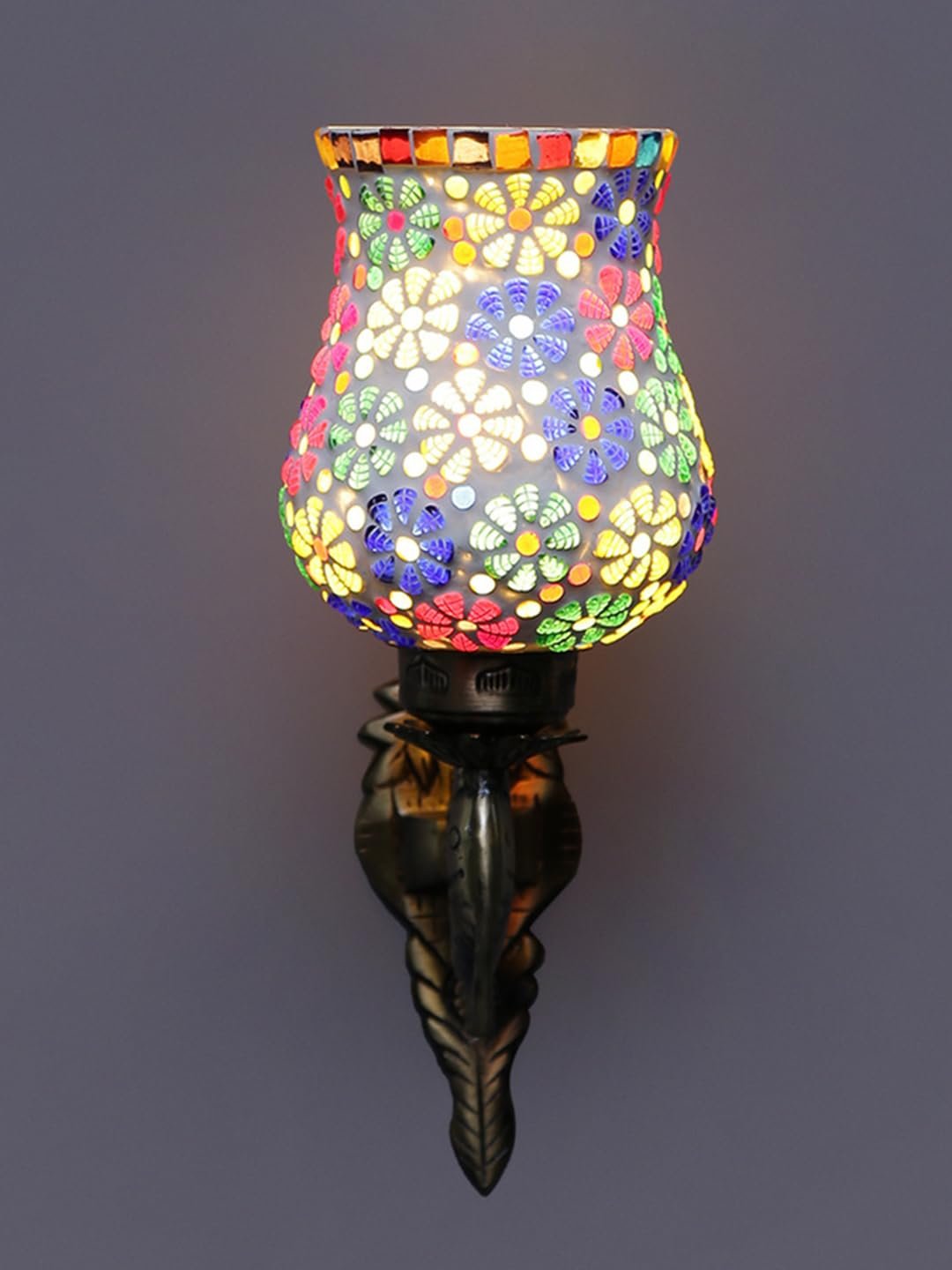 Antique Metal Fish Wall Lamp with Multicolor Mosaic Glass AO(8.5x4.5x14 Inches)