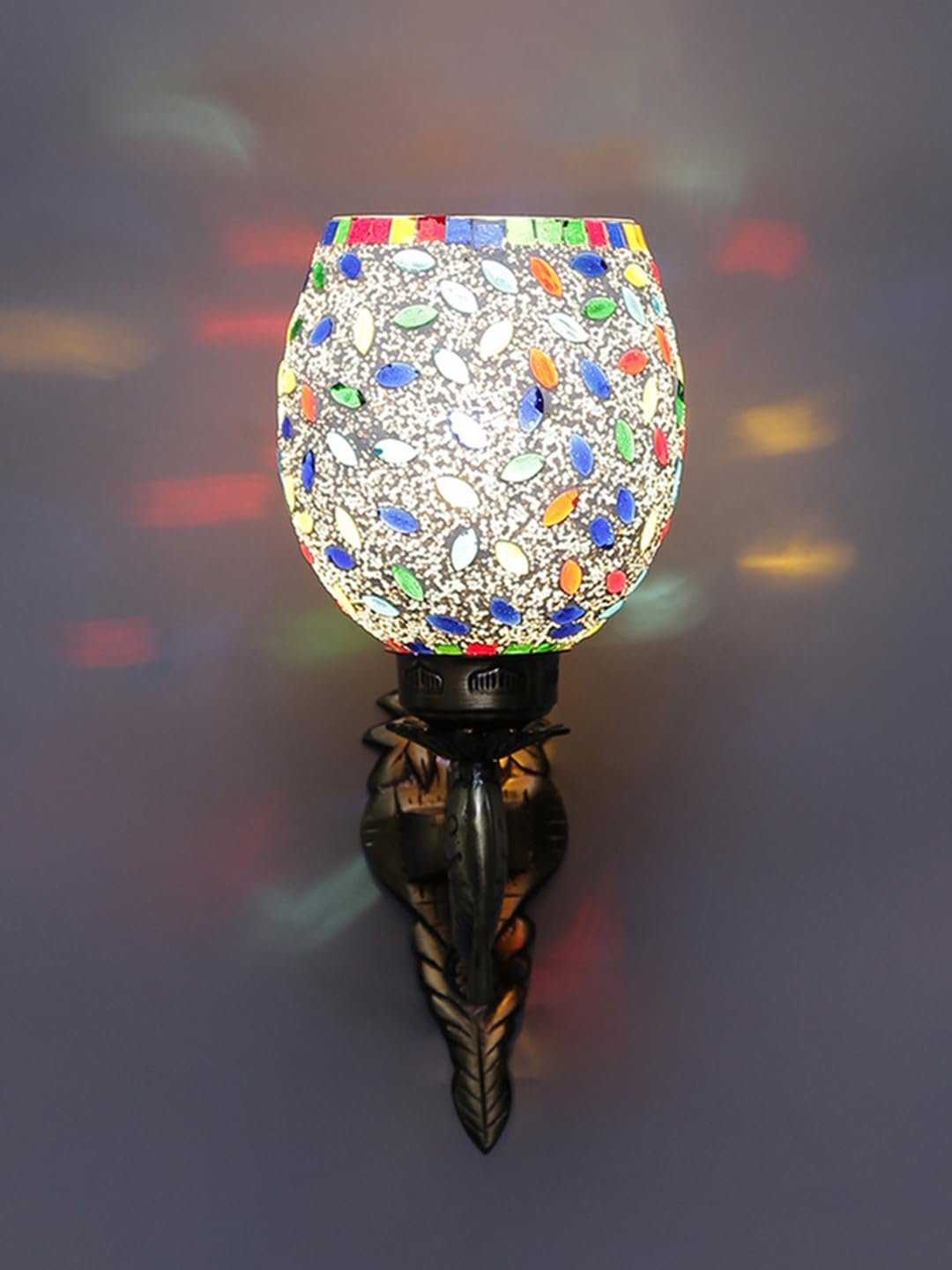 Antique Metal Fish Wall Lamp with Multicolor Mosaic Glass -AP(8.5x4.5x14 Inches)