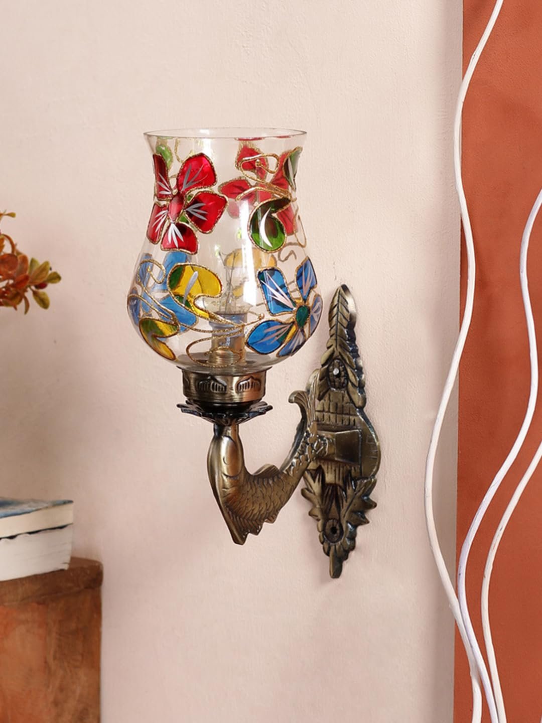 Antique Metal Fish Wall Lamp with Multicolor Mosaic Glass -AQ(8.5x4.5x14 Inches)