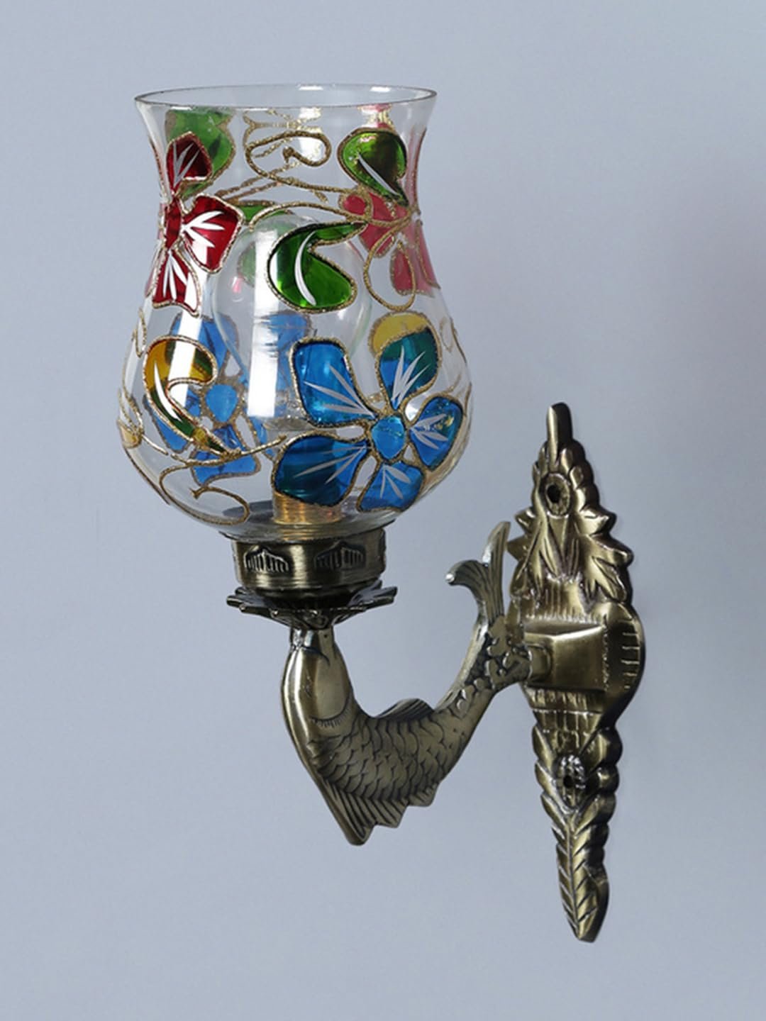 Antique Metal Fish Wall Lamp with Multicolor Mosaic Glass -AQ(8.5x4.5x14 Inches)