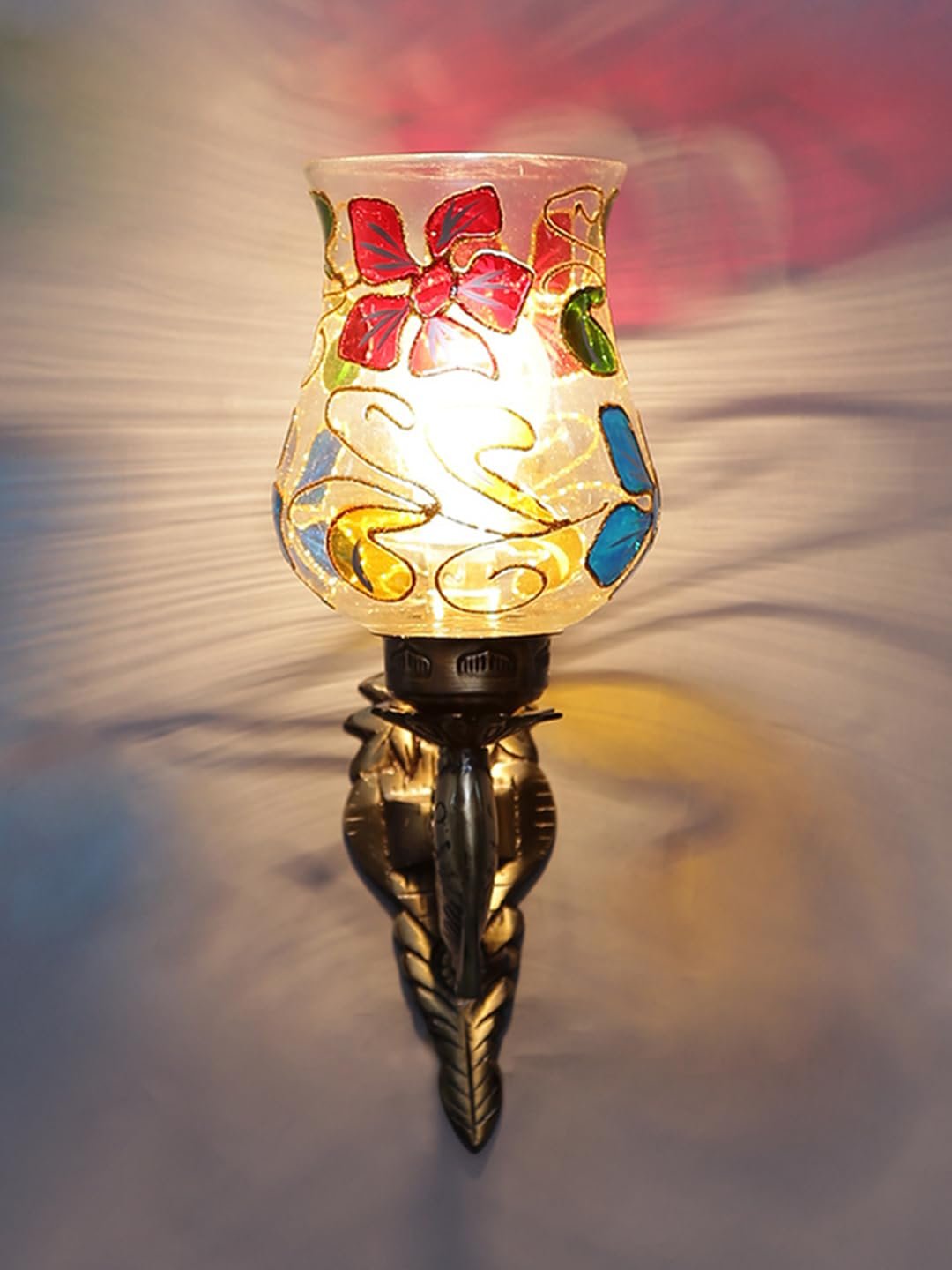 Antique Metal Fish Wall Lamp with Multicolor Mosaic Glass -AQ(8.5x4.5x14 Inches)