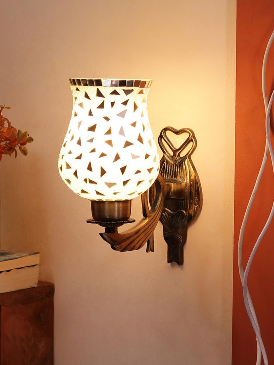 Antique Metal Wall Lamp with Multicolor Mosaic Glass -AR(9.5x4.5x11 Inches)