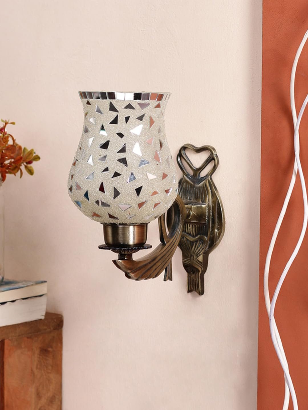 Antique Metal Wall Lamp with Multicolor Mosaic Glass -AR(9.5x4.5x11 Inches)