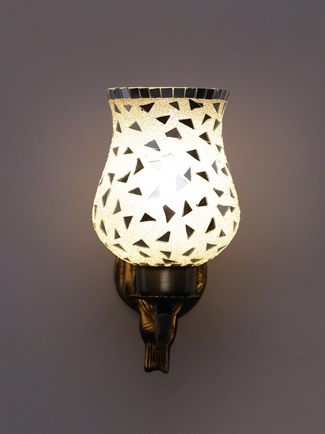 Antique Metal Wall Lamp with Multicolor Mosaic Glass -AR(9.5x4.5x11 Inches)