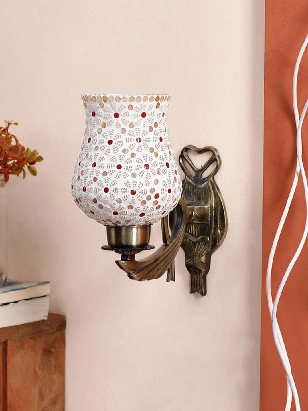 Antique Metal Wall Lamp with Multicolor Mosaic Glass -AS(9.5x4.5x11 Inches)
