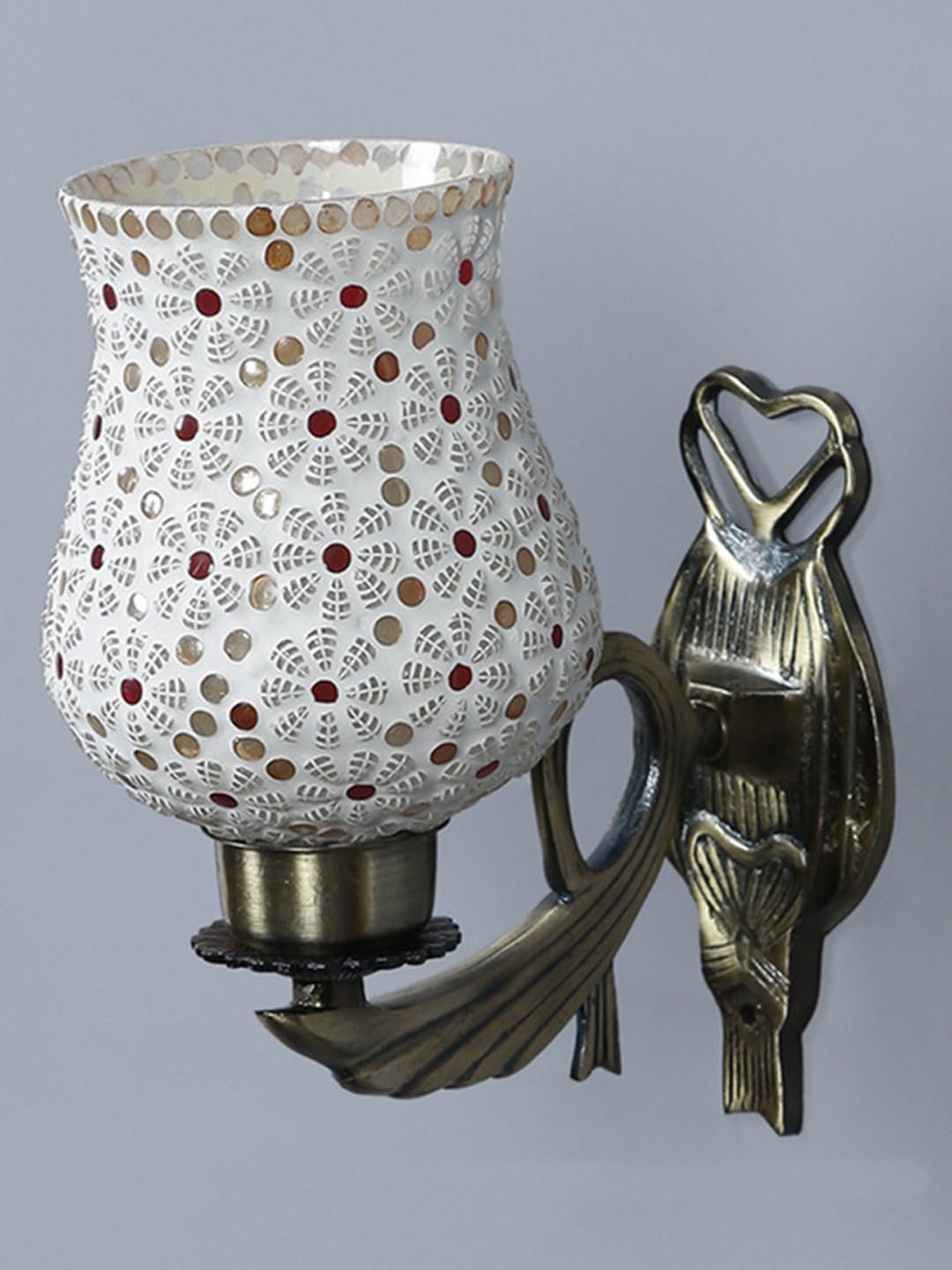 Antique Metal Wall Lamp with Multicolor Mosaic Glass -AS(9.5x4.5x11 Inches)