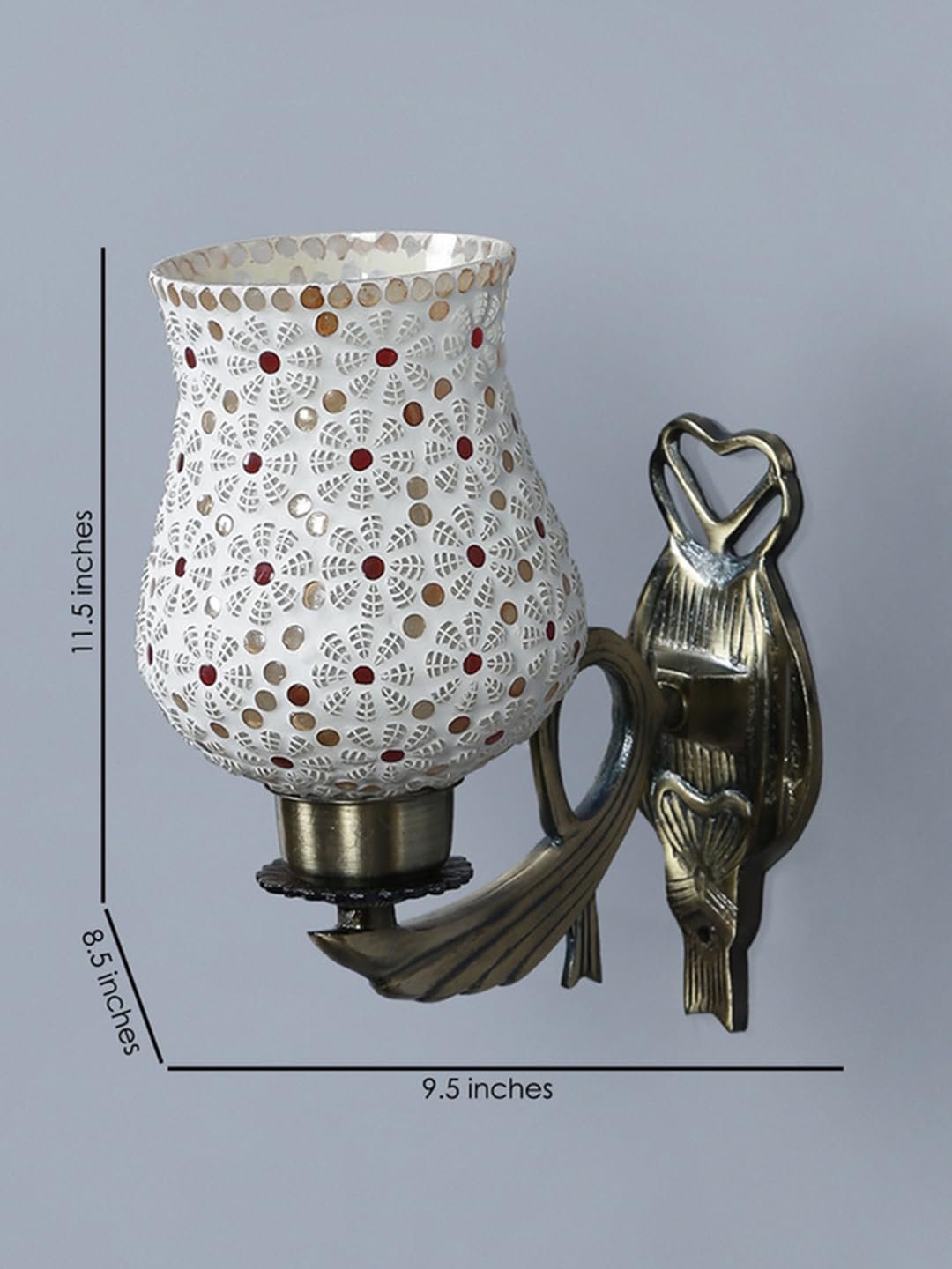 Antique Metal Wall Lamp with Multicolor Mosaic Glass -AS(9.5x4.5x11 Inches)