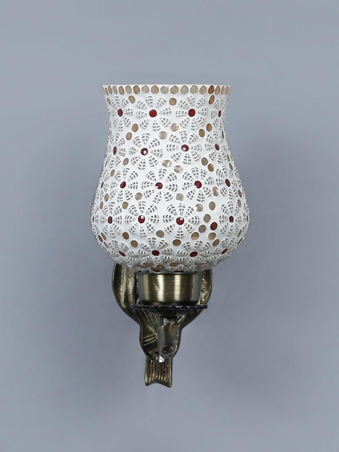 Antique Metal Wall Lamp with Multicolor Mosaic Glass -AS(9.5x4.5x11 Inches)