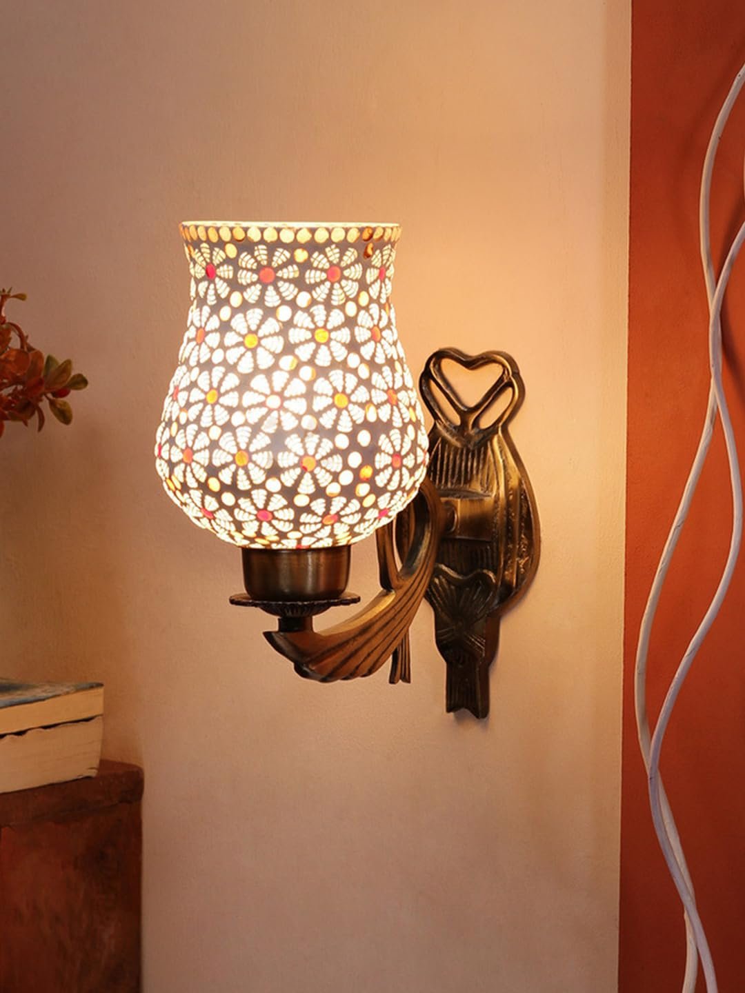 Antique Metal Wall Lamp with Multicolor Mosaic Glass -AS(9.5x4.5x11 Inches)