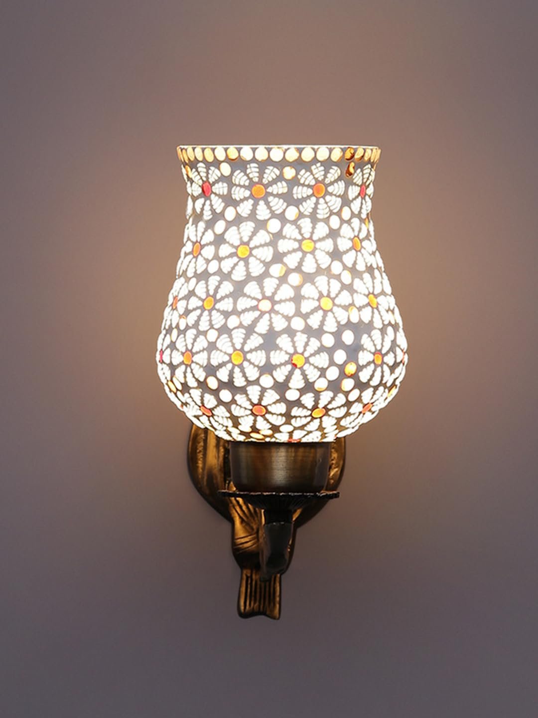 Antique Metal Wall Lamp with Multicolor Mosaic Glass -AS(9.5x4.5x11 Inches)