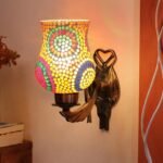 Antique Metal Wall Lamp with Multicolor Mosaic Glass -AU(9.5×4.5×11 Inches)