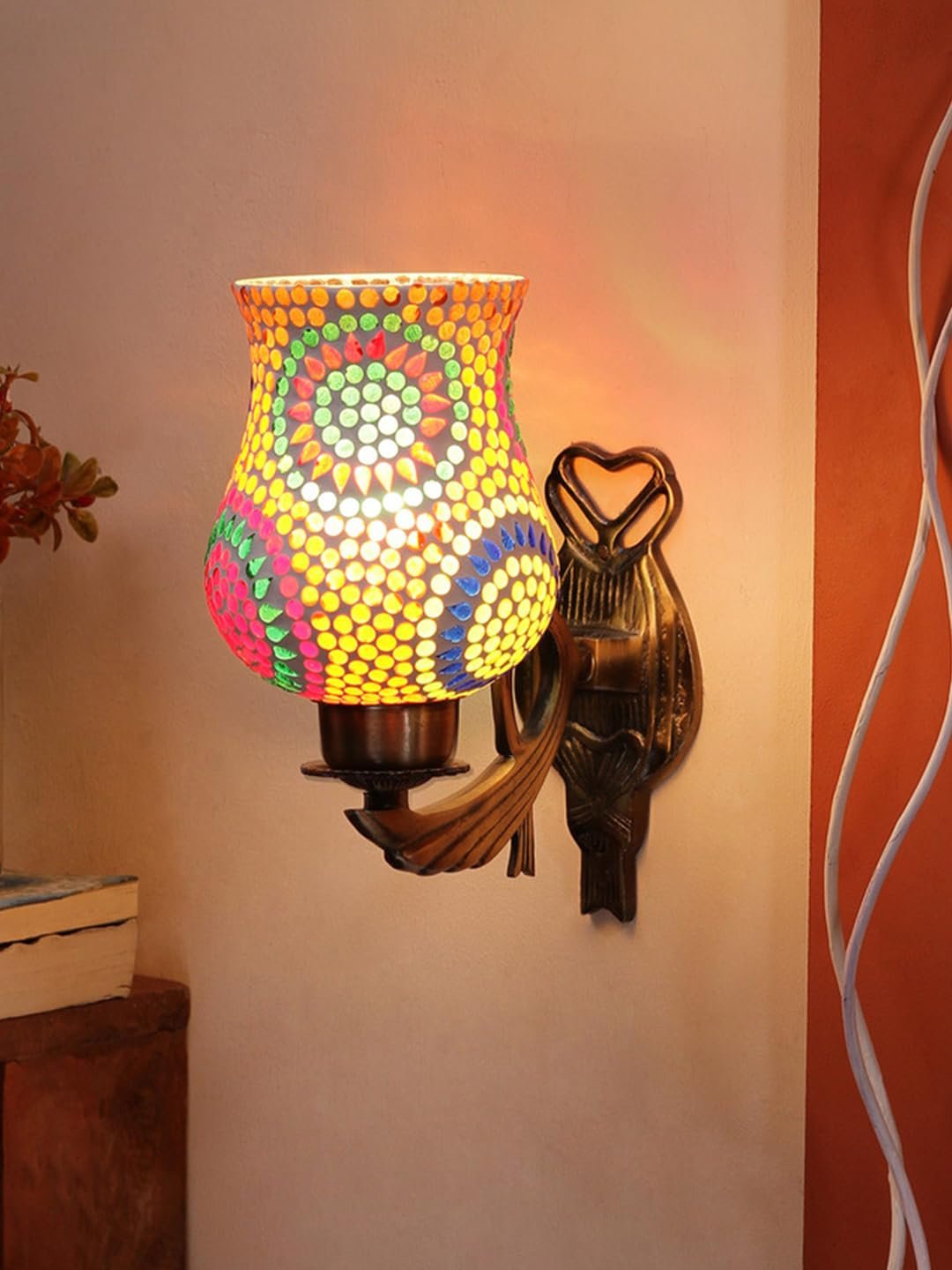 Antique Metal Wall Lamp with Multicolor Mosaic Glass -AU(9.5x4.5x11 Inches)