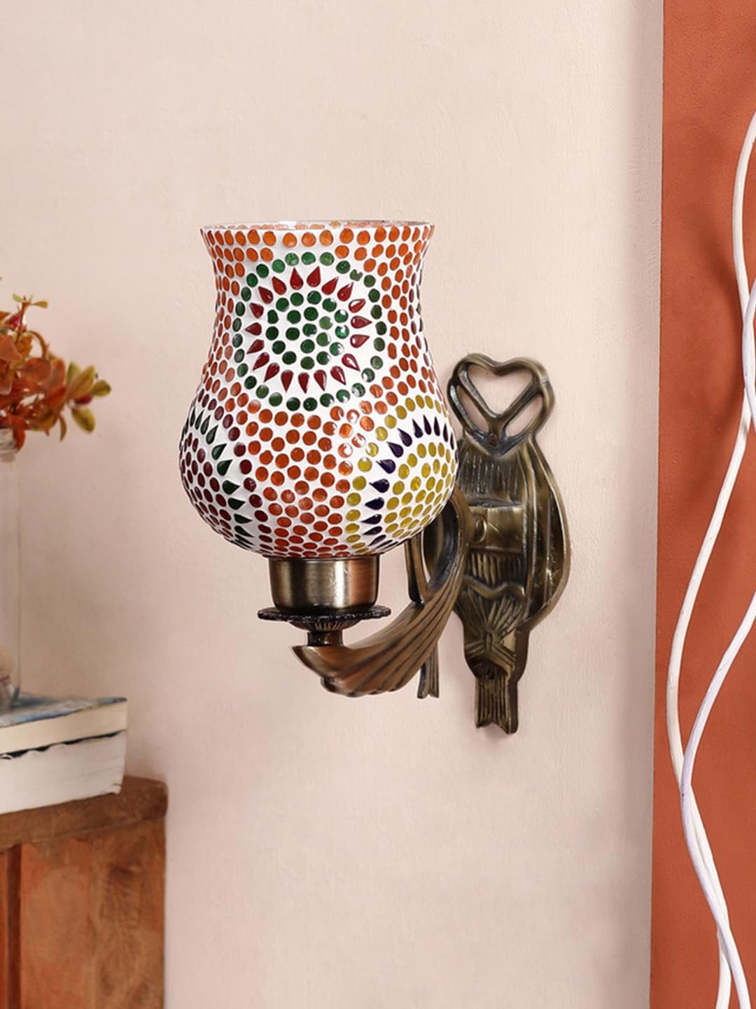 Antique Metal Wall Lamp with Multicolor Mosaic Glass -AU(9.5x4.5x11 Inches)