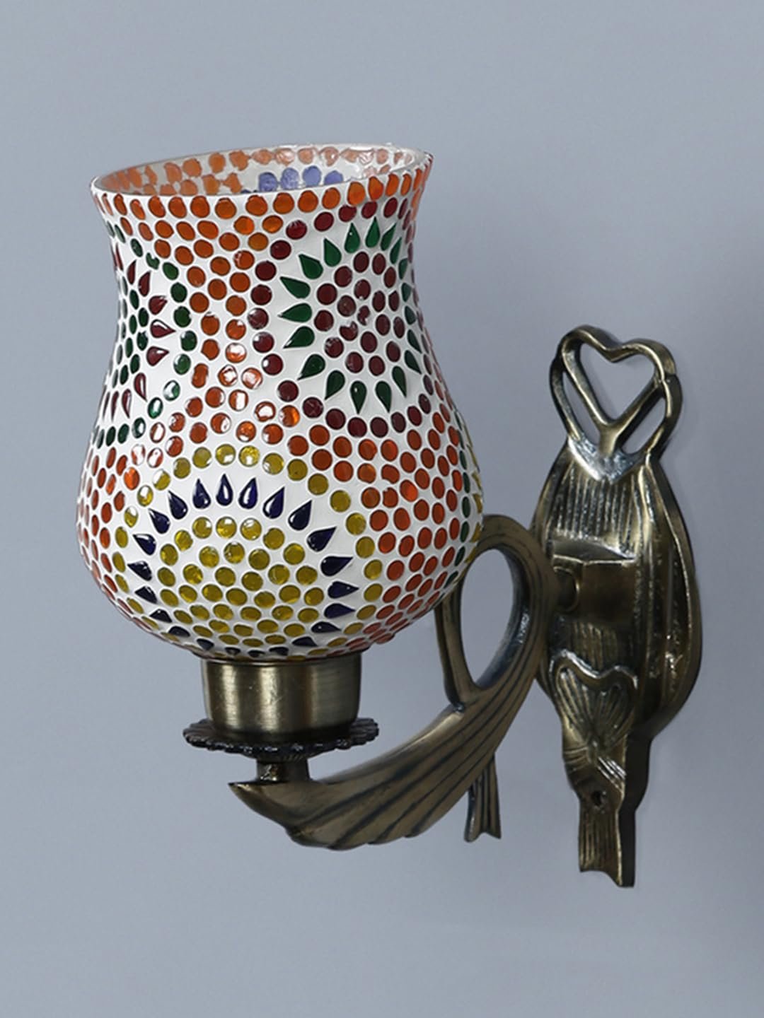 Antique Metal Wall Lamp with Multicolor Mosaic Glass -AU(9.5x4.5x11 Inches)