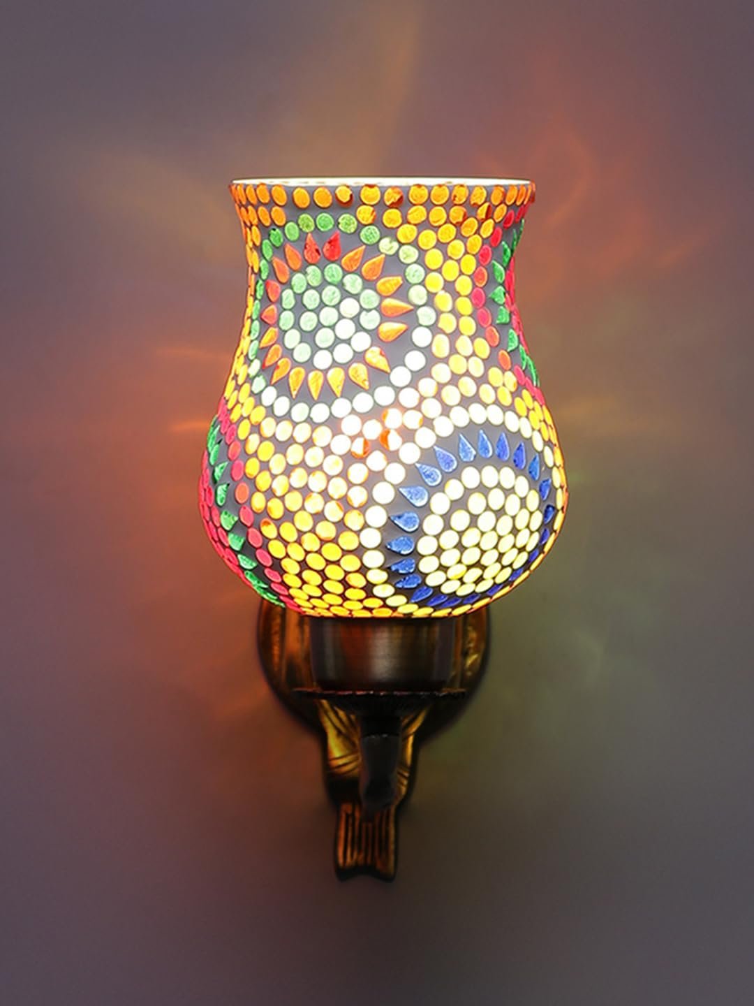 Antique Metal Wall Lamp with Multicolor Mosaic Glass -AU(9.5x4.5x11 Inches)