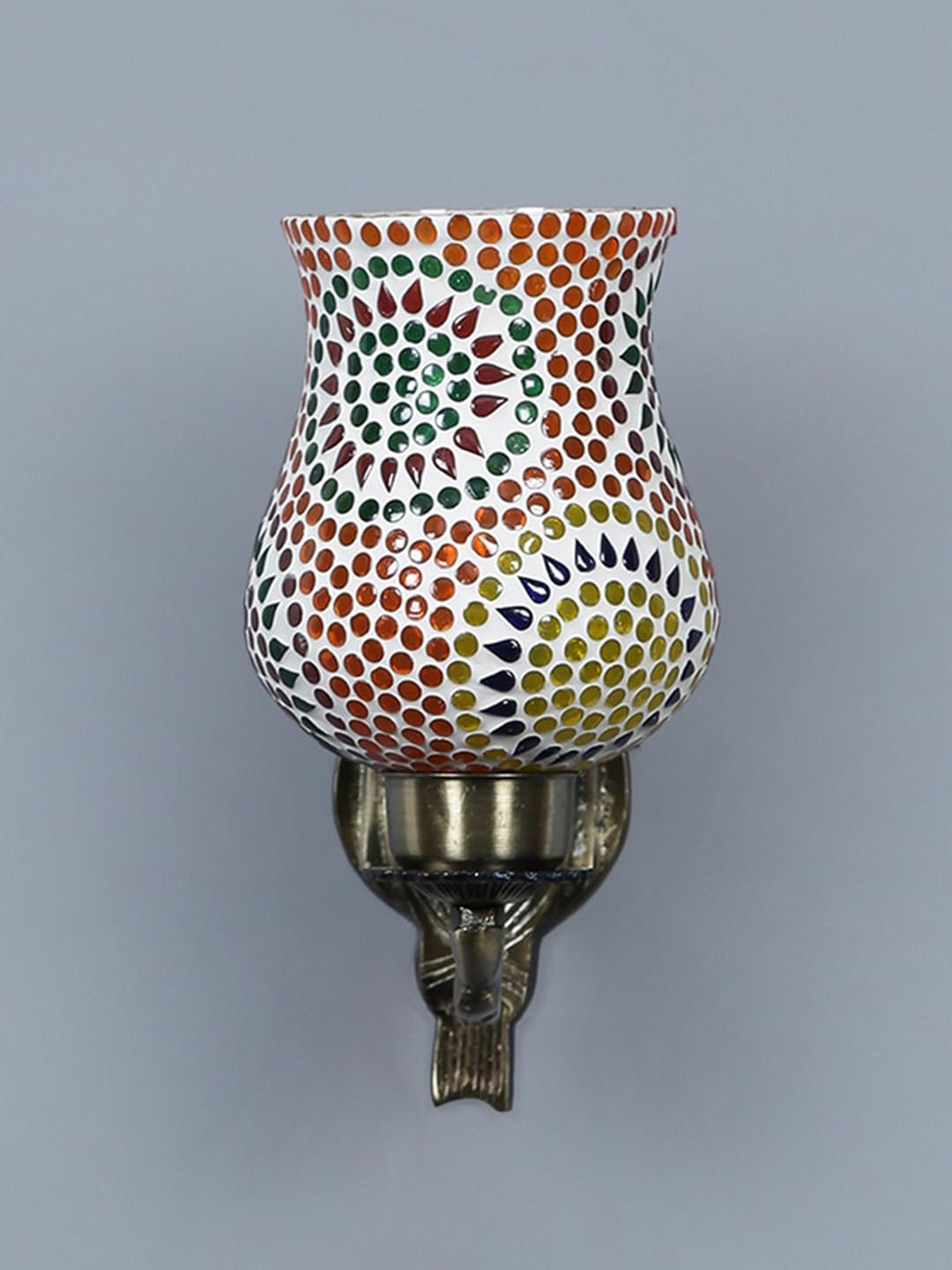 Antique Metal Wall Lamp with Multicolor Mosaic Glass -AU(9.5x4.5x11 Inches)