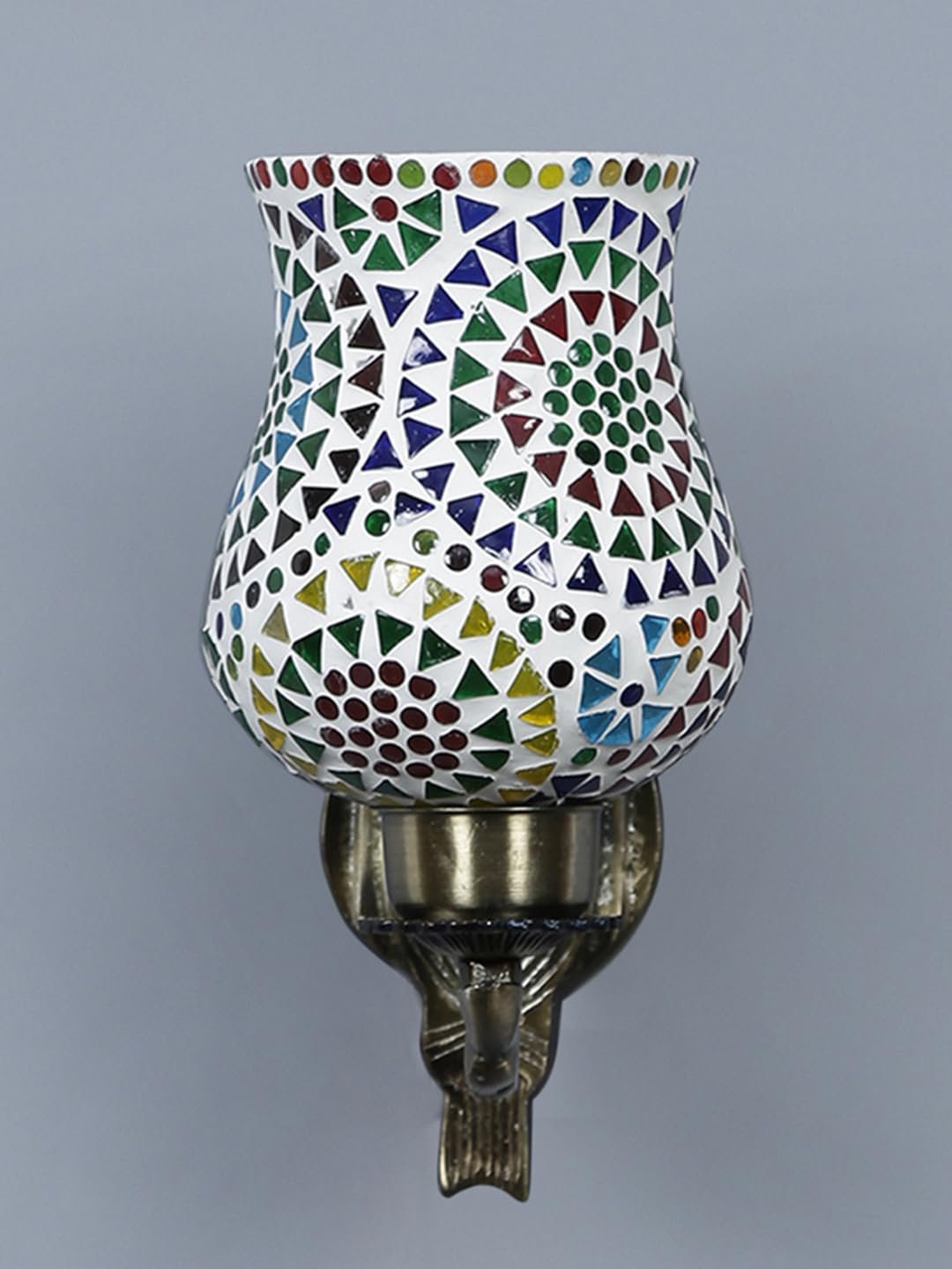 Antique Metal Wall Lamp with Multicolor Mosaic Glass -AY(9.5x4.5x11 Inches)