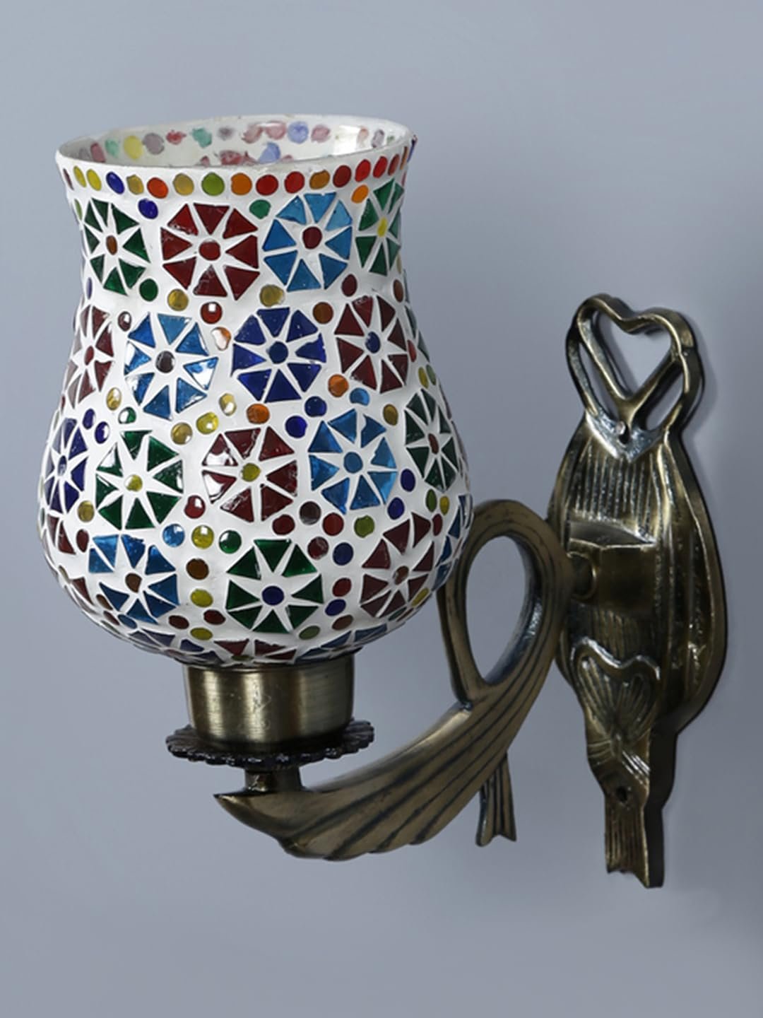 Antique Metal Wall Lamp with Multicolor Mosaic Glass -AX(9.5x4.5x11 Inches)