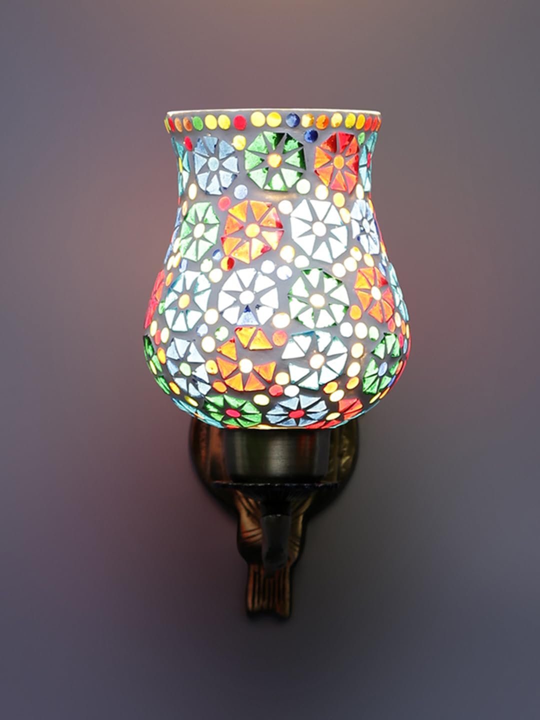 Antique Metal Wall Lamp with Multicolor Mosaic Glass -AX(9.5x4.5x11 Inches)