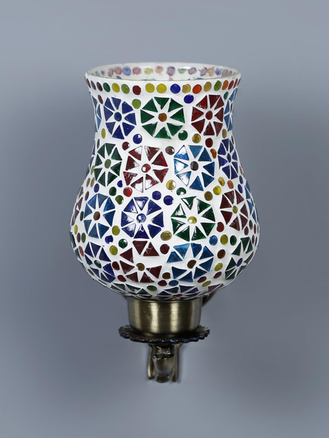 Antique Metal Wall Lamp with Multicolor Mosaic Glass -AX(9.5x4.5x11 Inches)