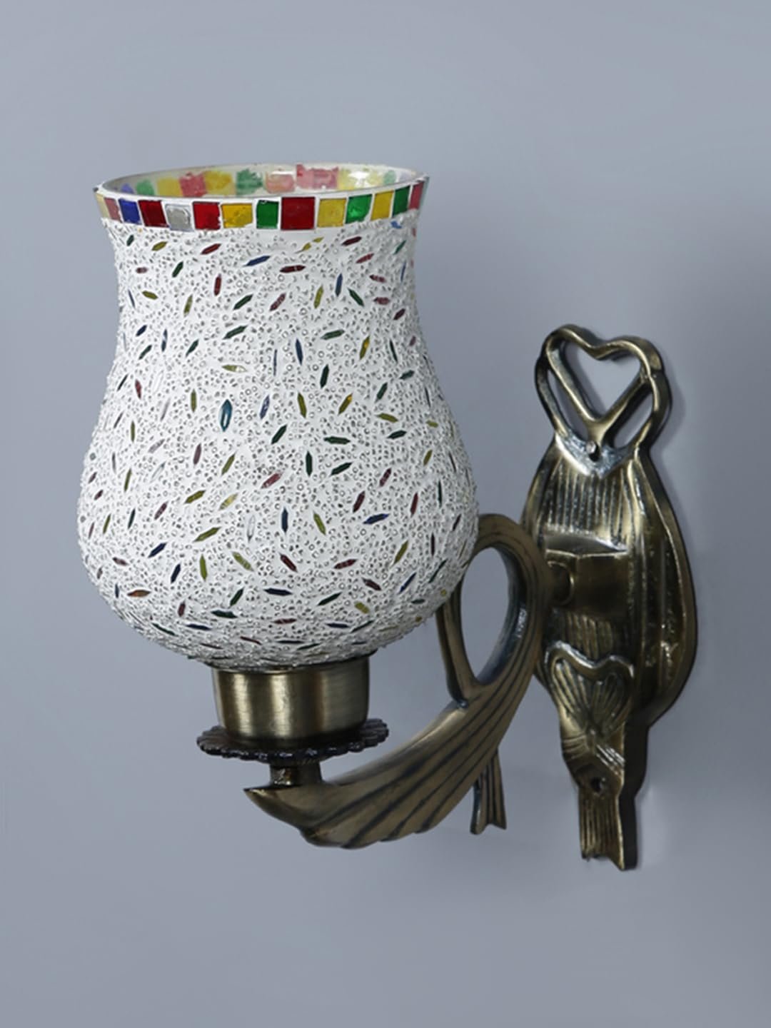 Antique Metal Wall Lamp with Multicolor Mosaic Glass -AZ(9.5x4.5x11 Inches)