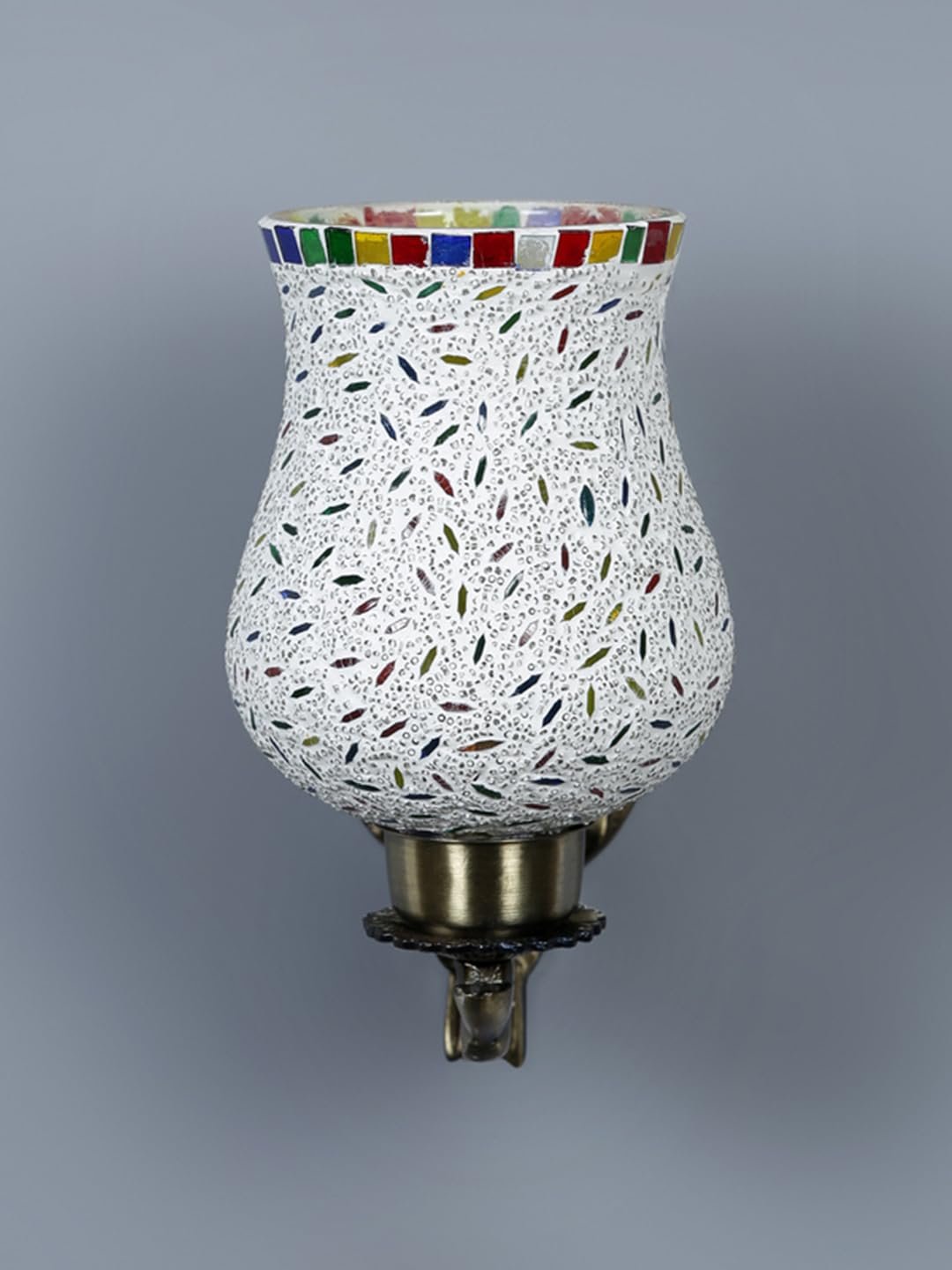 Antique Metal Wall Lamp with Multicolor Mosaic Glass -AZ(9.5x4.5x11 Inches)