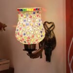 Antique Metal Wall Lamp with Multicolor Mosaic Glass -BA(9.5×4.5×11 Inches)