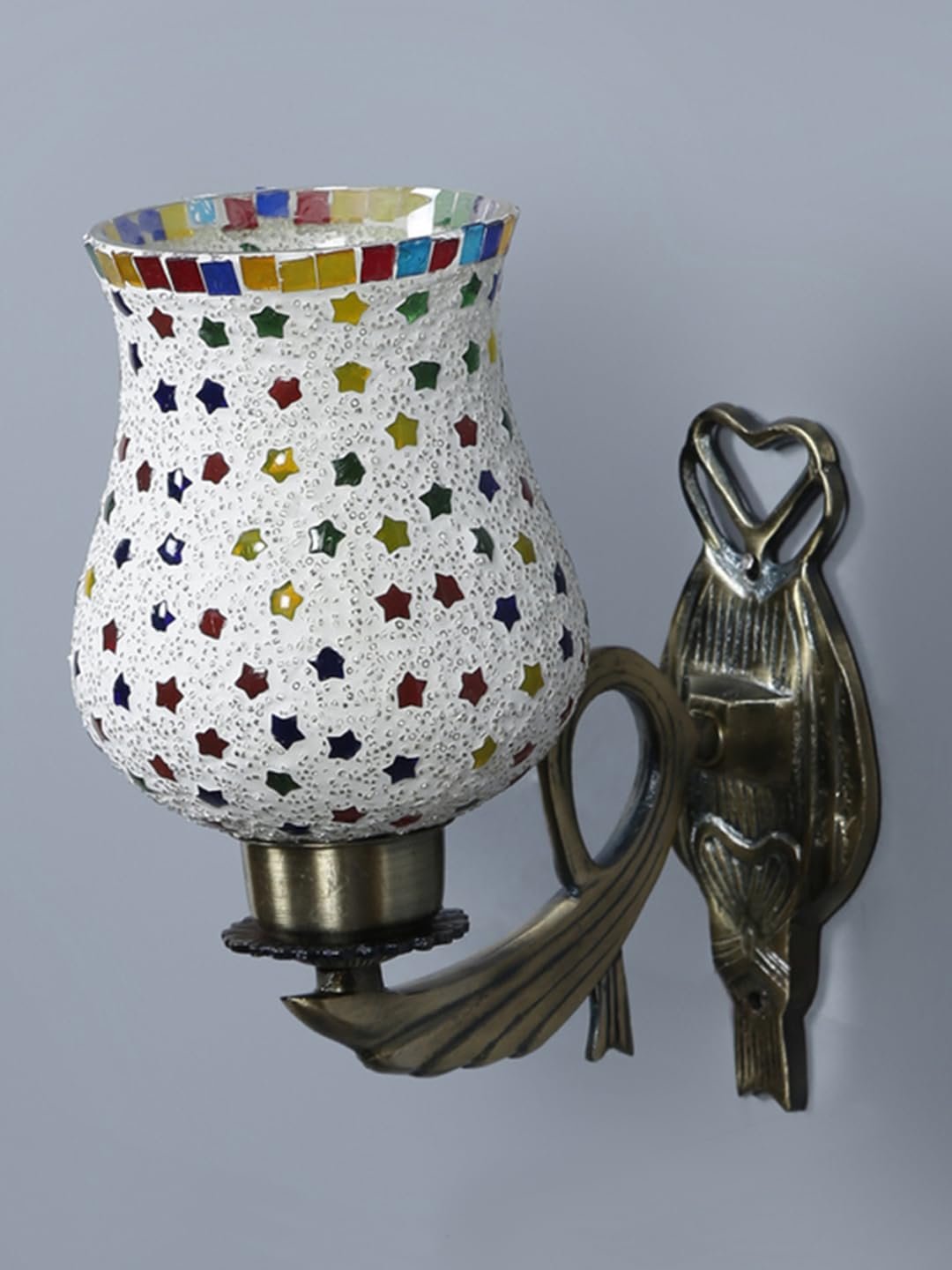 Antique Metal Wall Lamp with Multicolor Mosaic Glass -BA(9.5x4.5x11 Inches)
