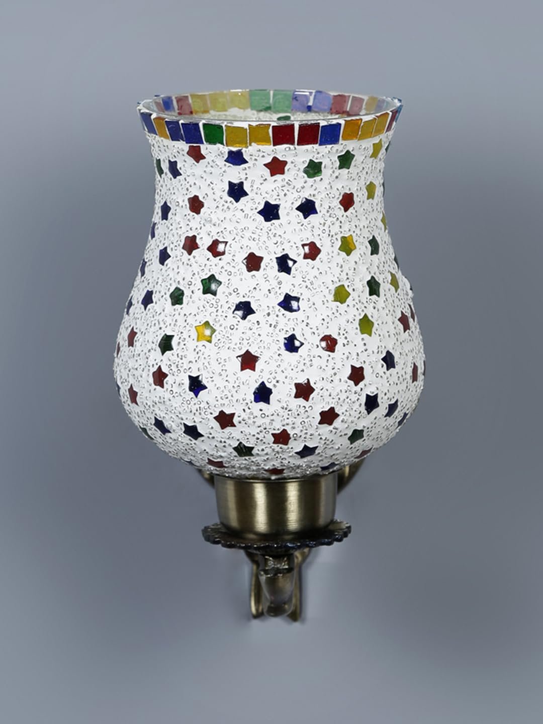 Antique Metal Wall Lamp with Multicolor Mosaic Glass -BA(9.5x4.5x11 Inches)