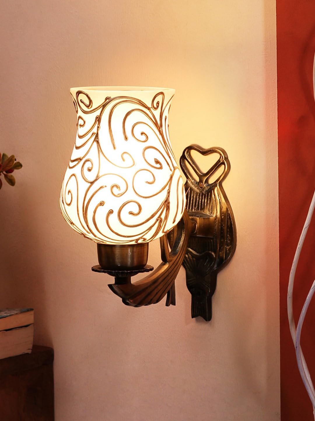 Antique Metal Wall Lamp with Multicolor Mosaic Glass -BB(9.5x4.5x11 Inches)