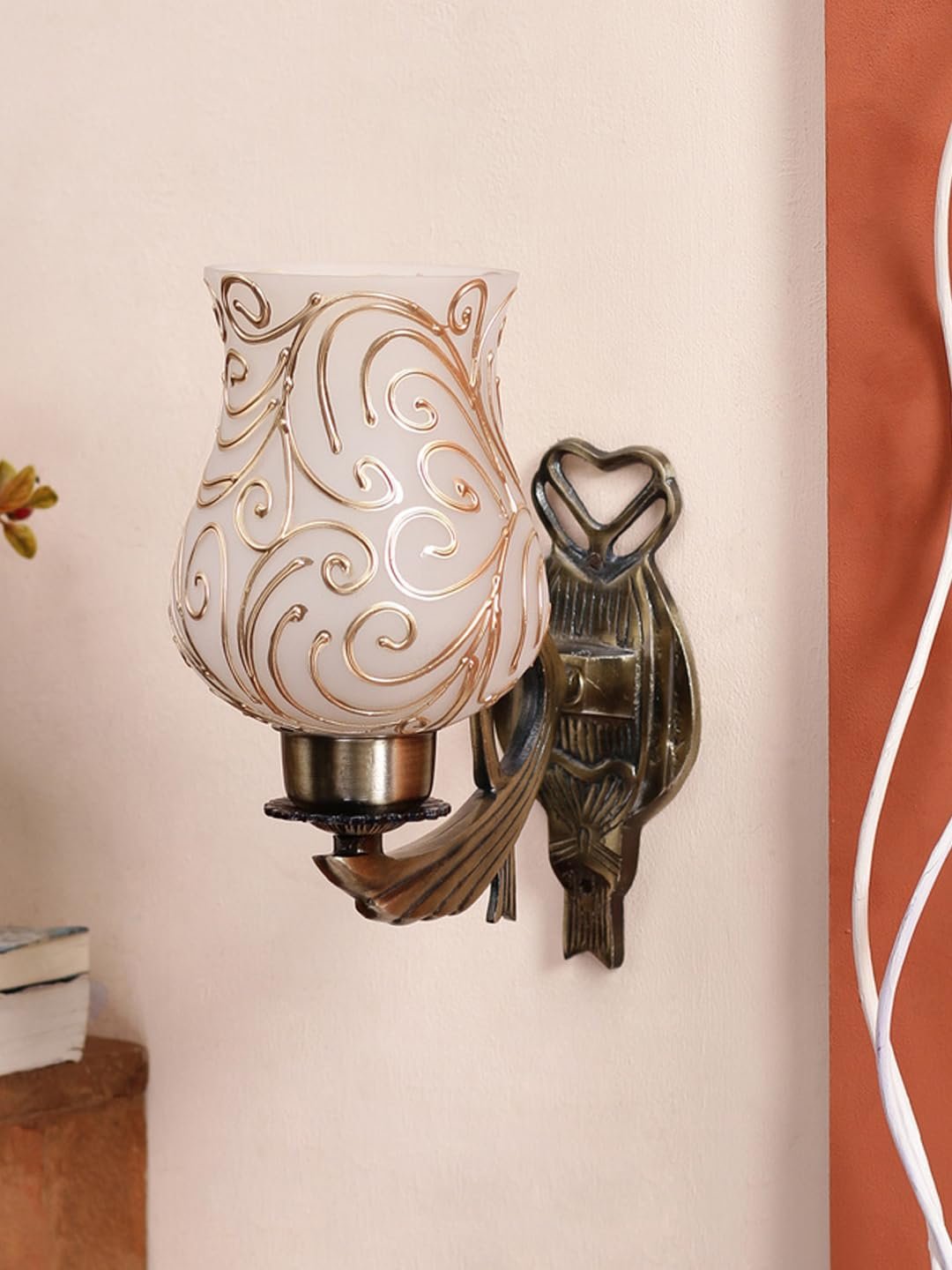 Antique Metal Wall Lamp with Multicolor Mosaic Glass -BB(9.5x4.5x11 Inches)