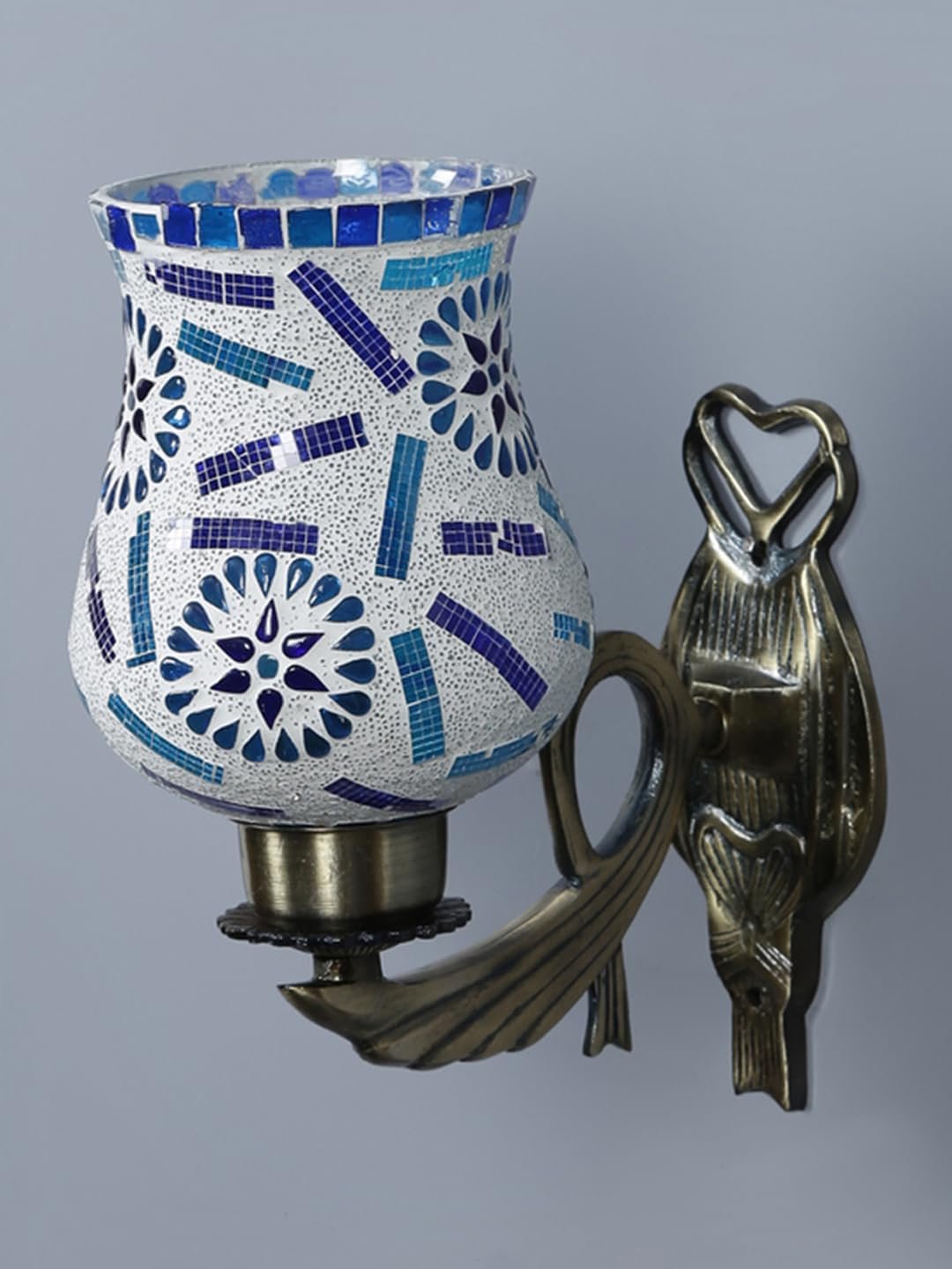 Antique Metal Wall Lamp with Multicolor Mosaic Glass -BC(9.5x4.5x11 Inches)