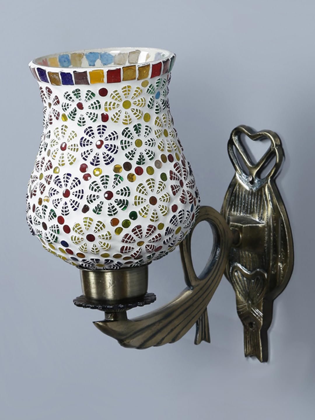 Antique Metal Wall Lamp with Multicolor Mosaic Glass -BE(9.5x4.5x11 Inches)